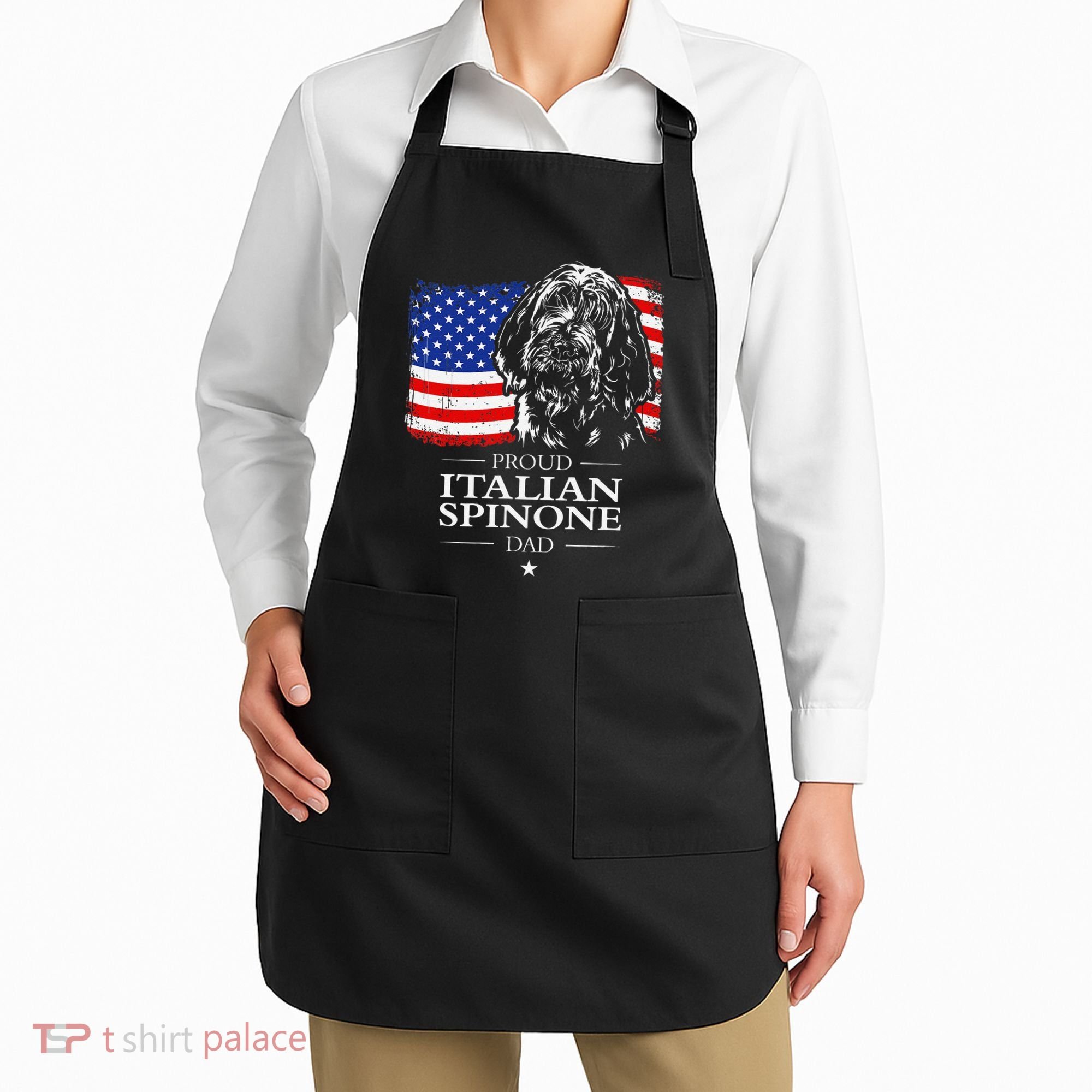 Proud Italian Spinone Dad American Flag Patriotic Dog Gift Apron