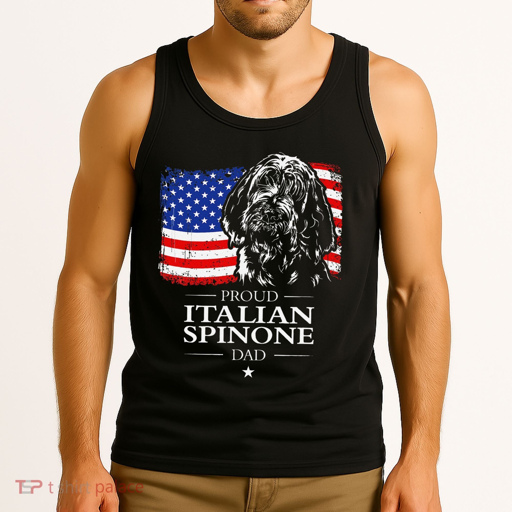 Proud Italian Spinone Dad American Flag Patriotic Dog Gift Tank Top