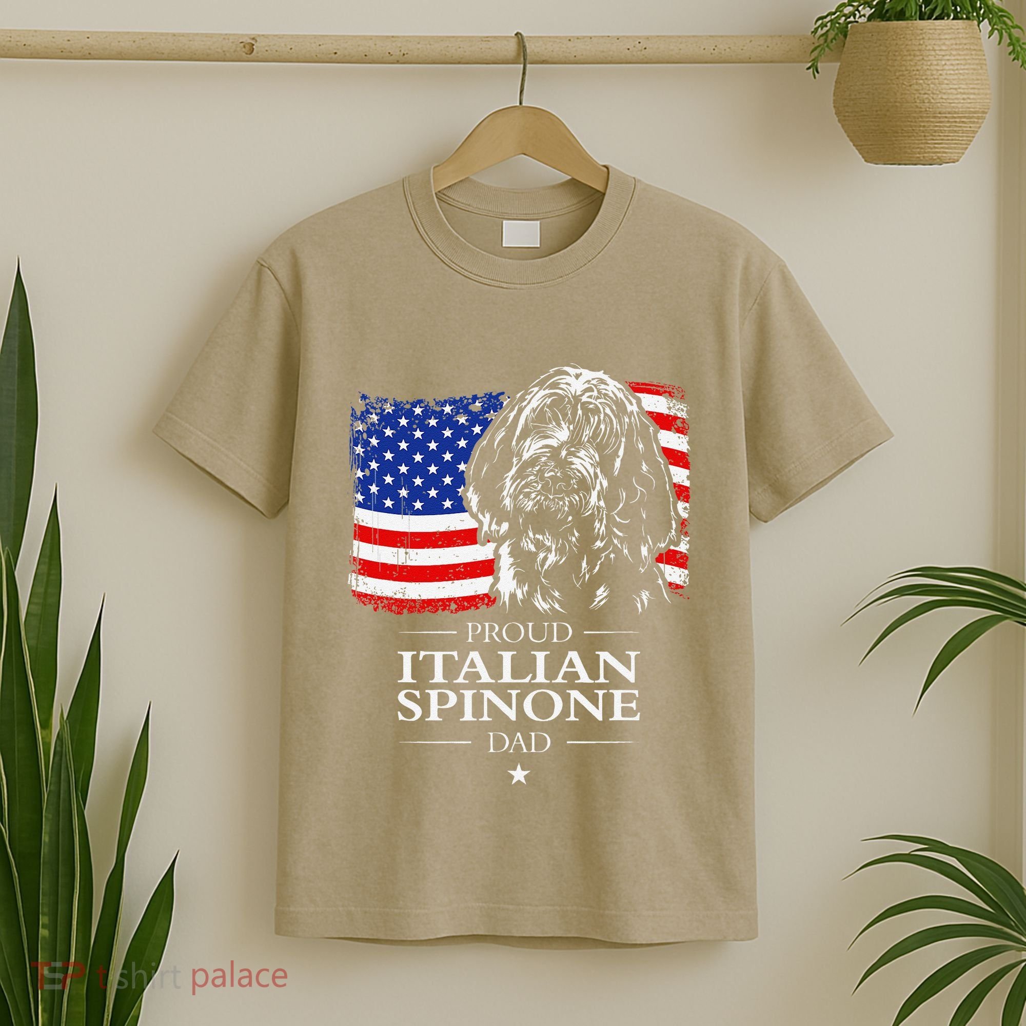 Proud Italian Spinone Dad American Flag Patriotic Dog Gift T-Shirt