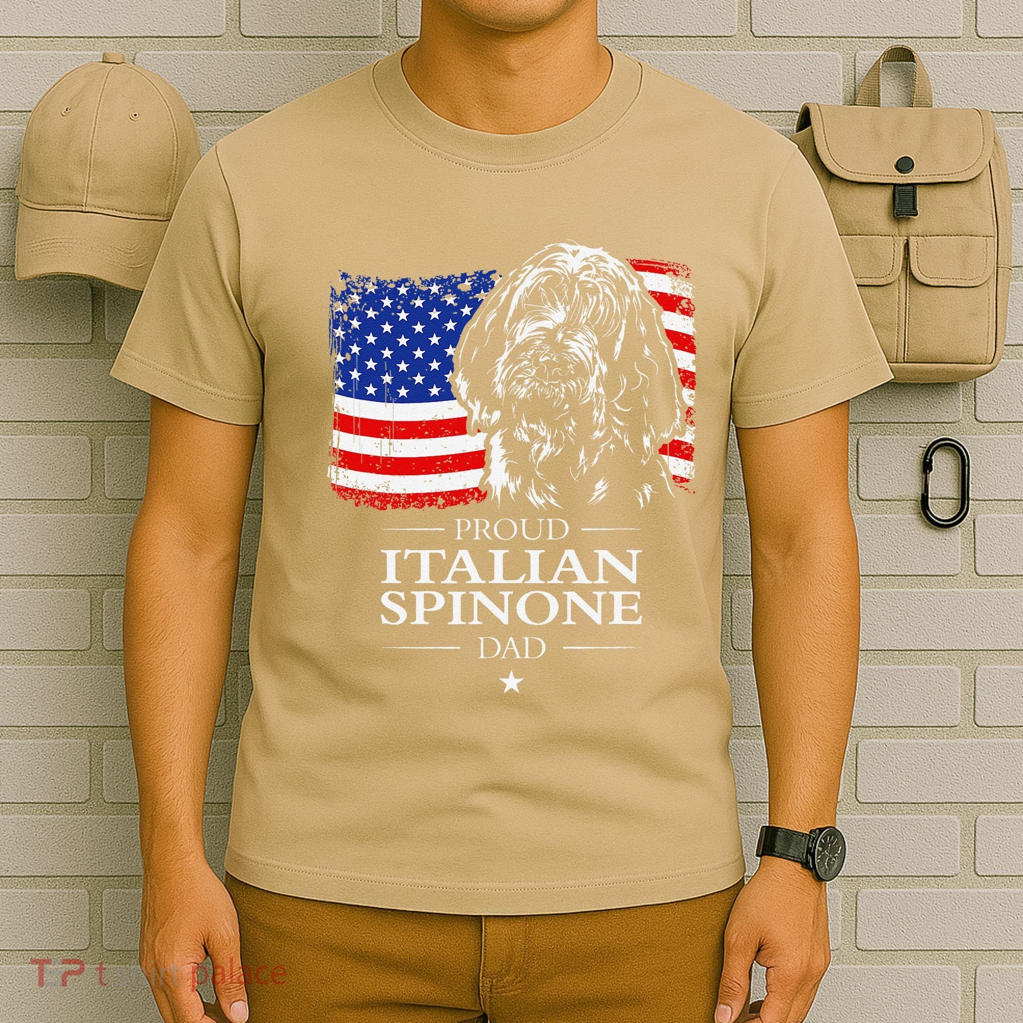 Proud Italian Spinone Dad American Flag Patriotic Dog Gift T-Shirt
