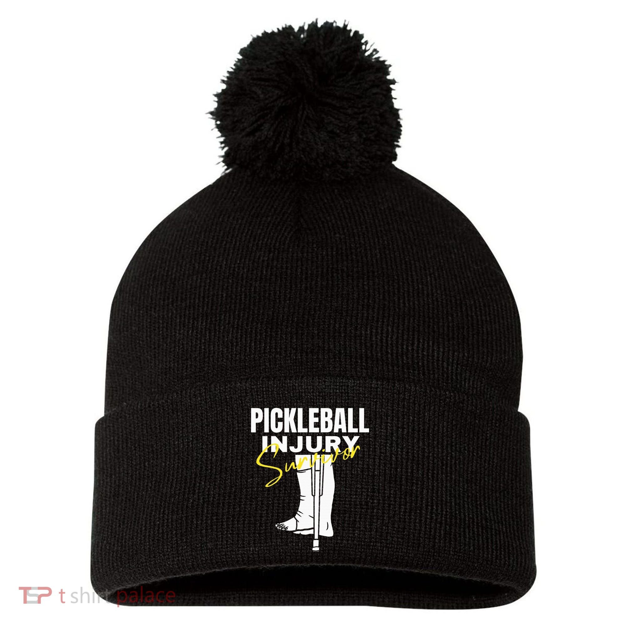 Pickleball Injury Survivor Funny Dink Player Team Paddleball Pom Pom 12in Knit Beanie