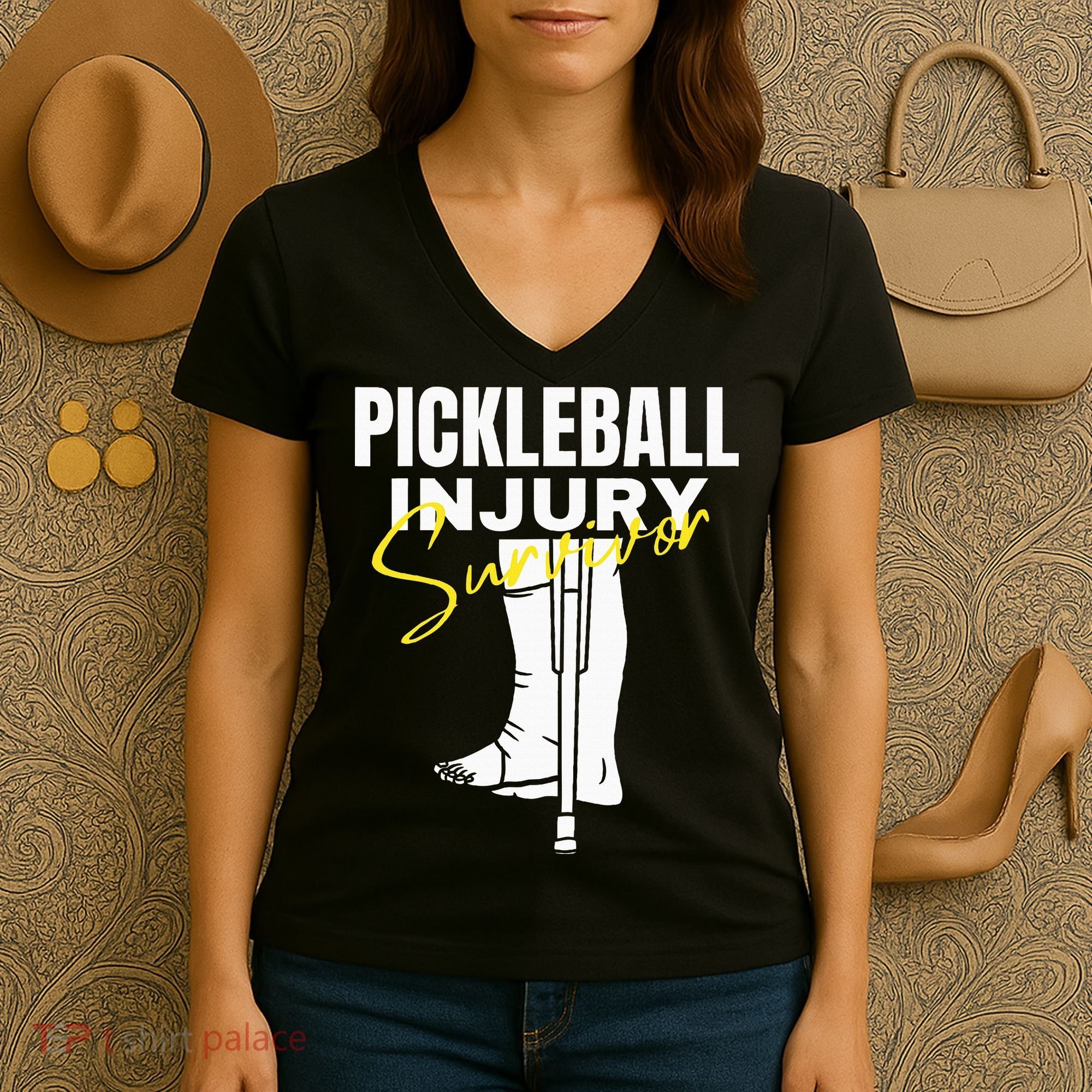 Pickleball Injury Survivor Funny Dink Player Team Paddleball Women's V-Neck T-Shirt