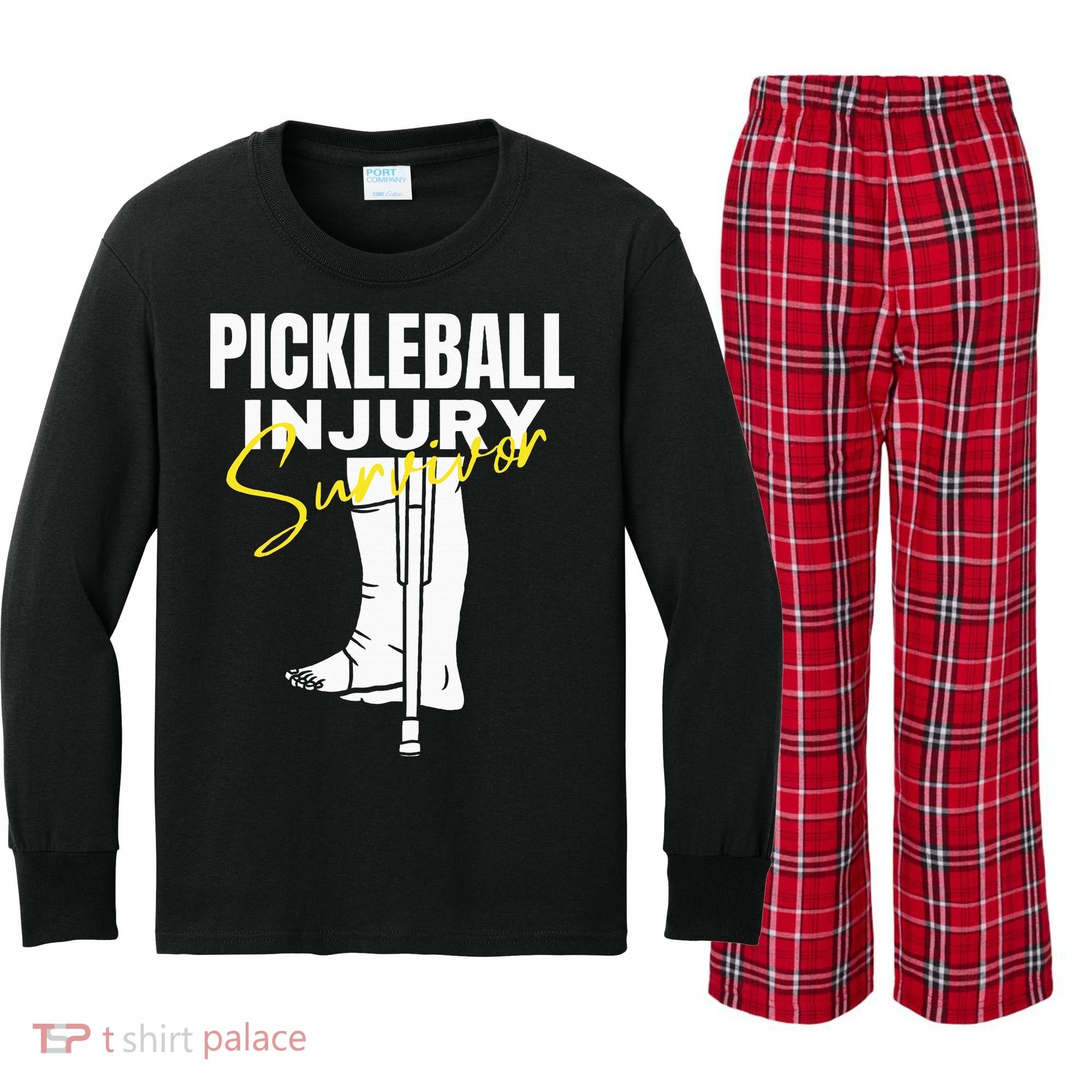 Pickleball Injury Survivor Funny Dink Player Team Paddleball Kids Long Sleeve Plaid Pajama Set