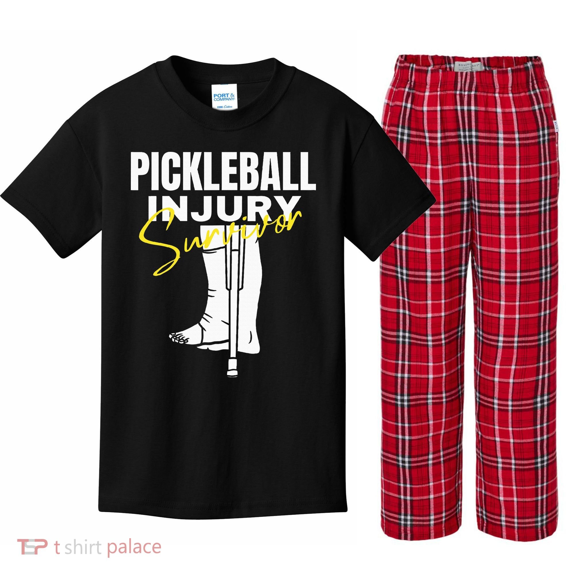 Pickleball Injury Survivor Funny Dink Player Team Paddleball Kids Plaid Pajama Set