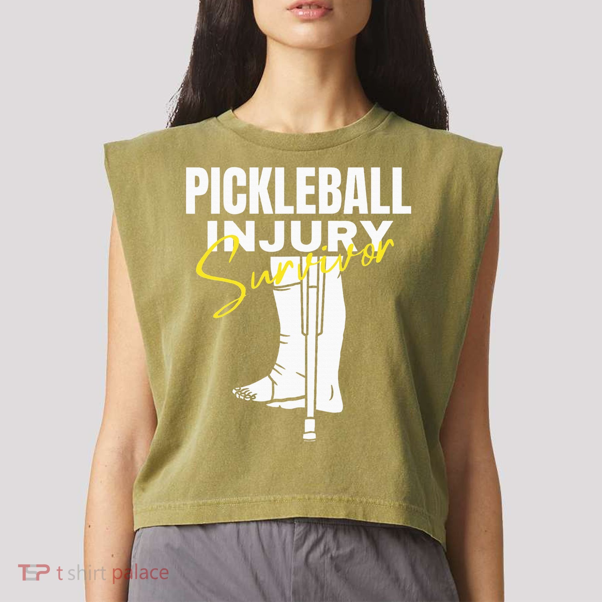 Pickleball Injury Survivor Funny Dink Player Team Paddleball Garment-Dyed Women's Muscle Tee
