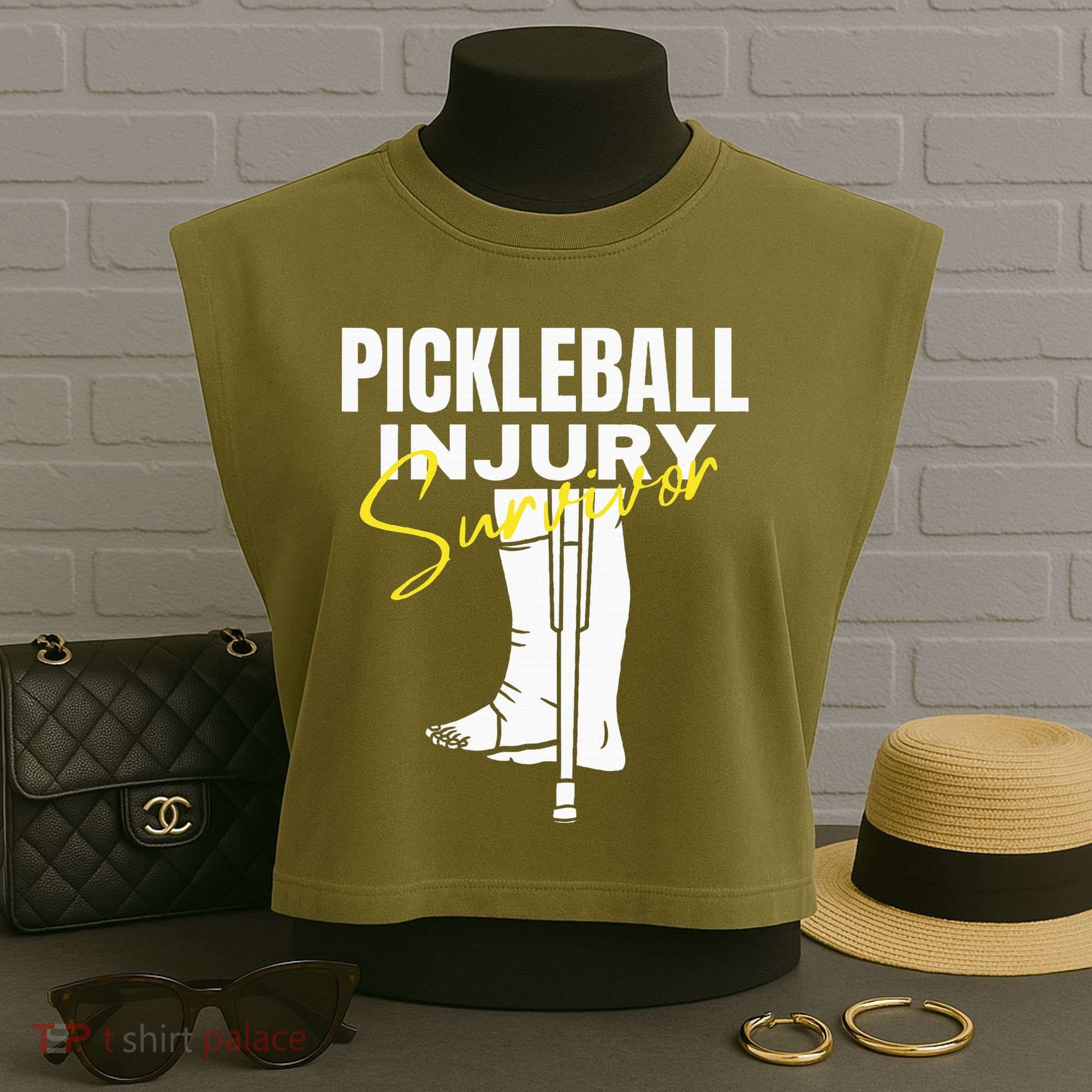 Pickleball Injury Survivor Funny Dink Player Team Paddleball Garment-Dyed Women's Muscle Tee