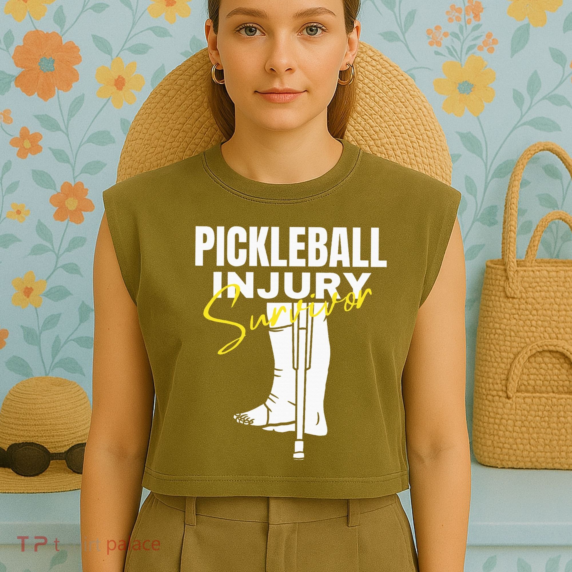 Pickleball Injury Survivor Funny Dink Player Team Paddleball Garment-Dyed Women's Muscle Tee