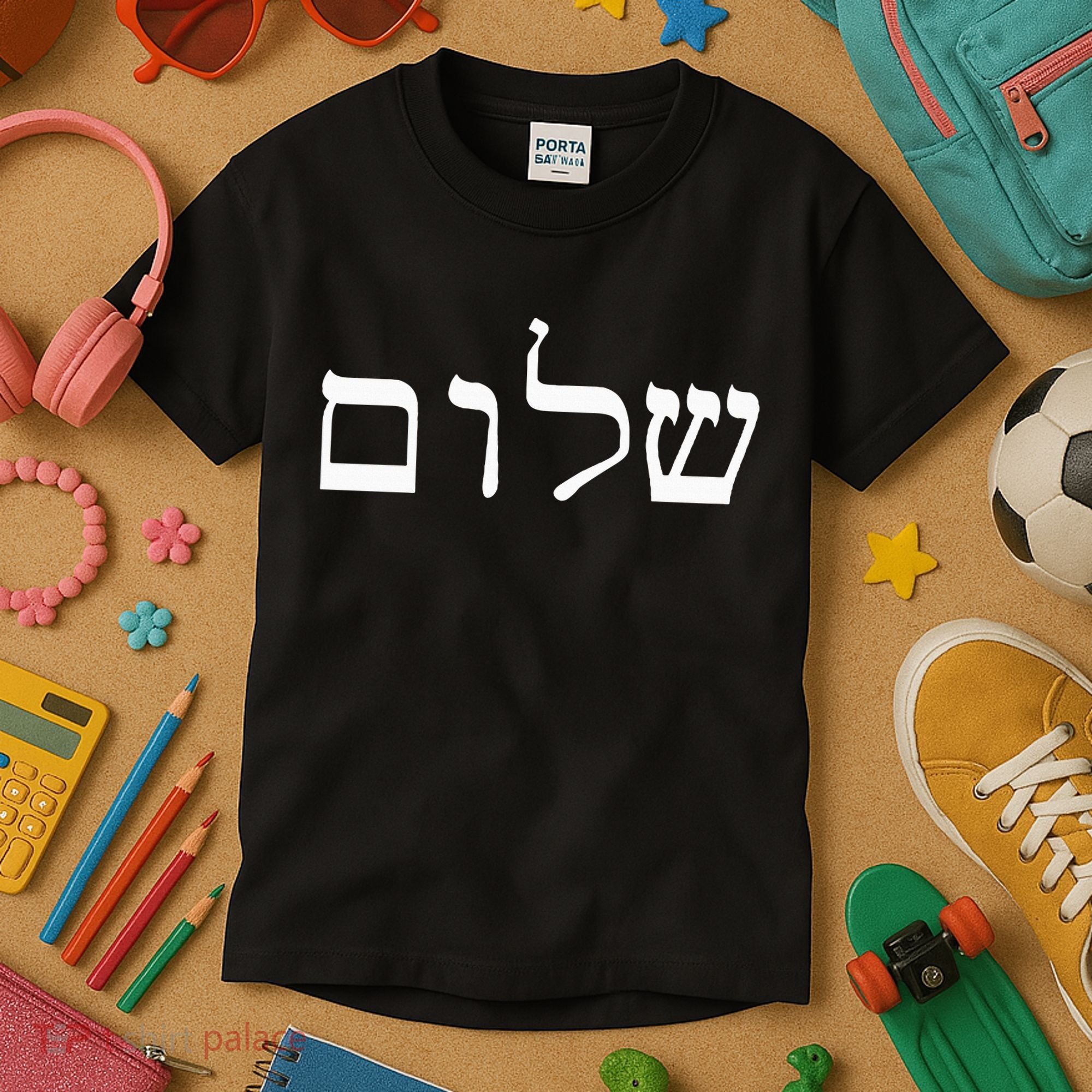 Peace Israeli Style Shalom Hebrew Calligraphy Shabbat Shalom Kids T-Shirt