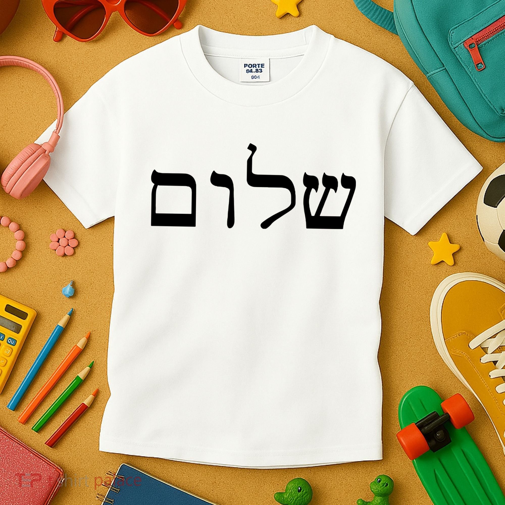 Peace Israeli Style Shalom Hebrew Calligraphy Shabbat Shalom Kids T-Shirt