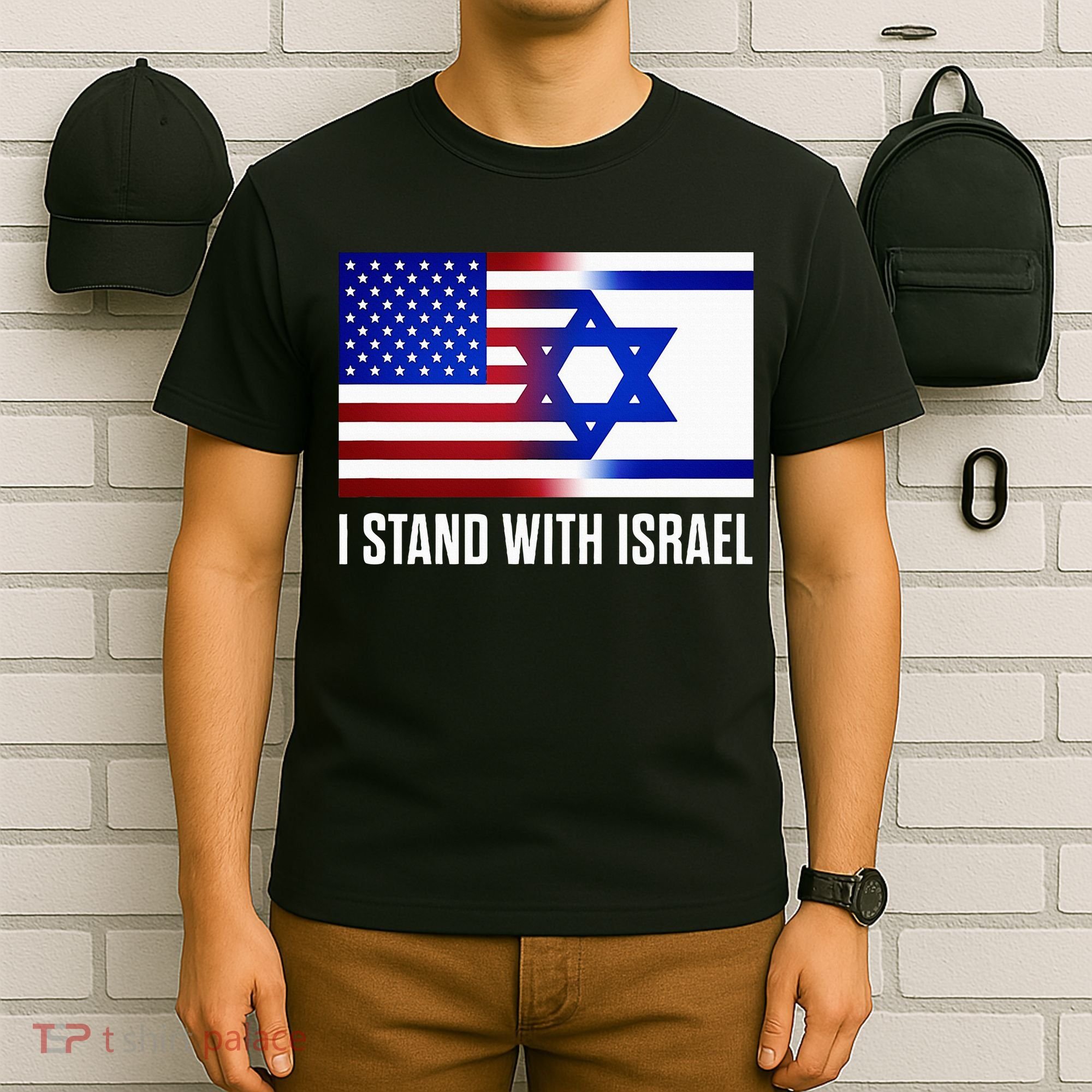 Pro Israel Supporter I Stand With Israel Patriotic USA Flag T-Shirt