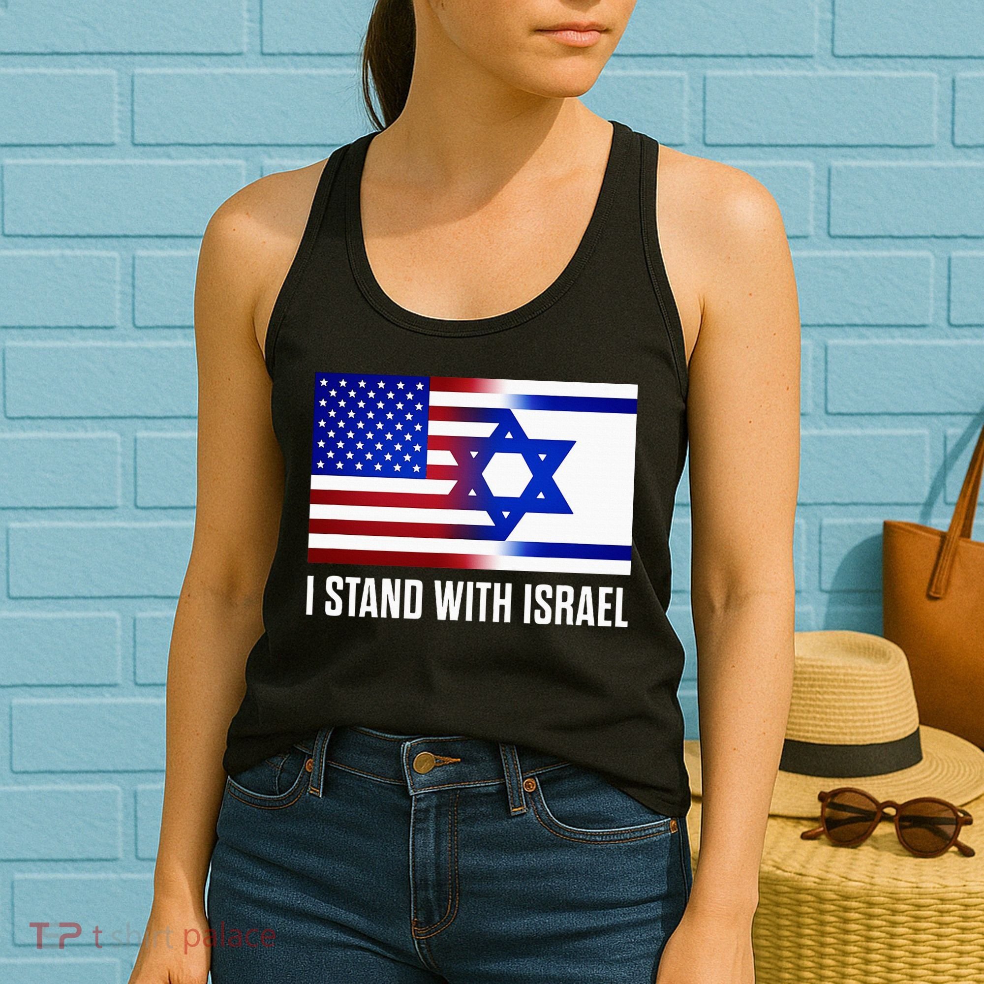 Pro Israel Supporter I Stand With Israel Patriotic USA Flag Women's Tank Top