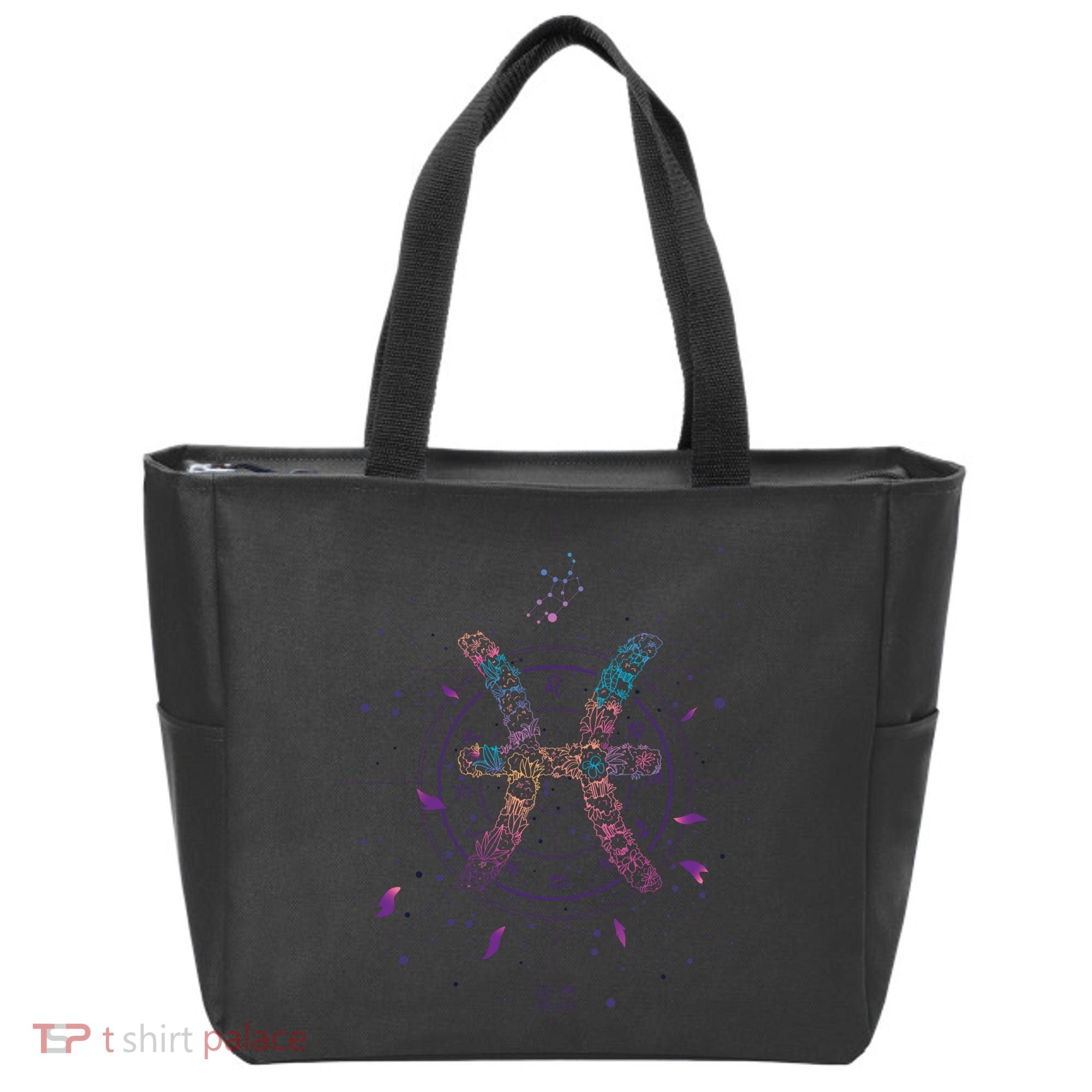 Pisces Floral Zodiac Tote Bag
