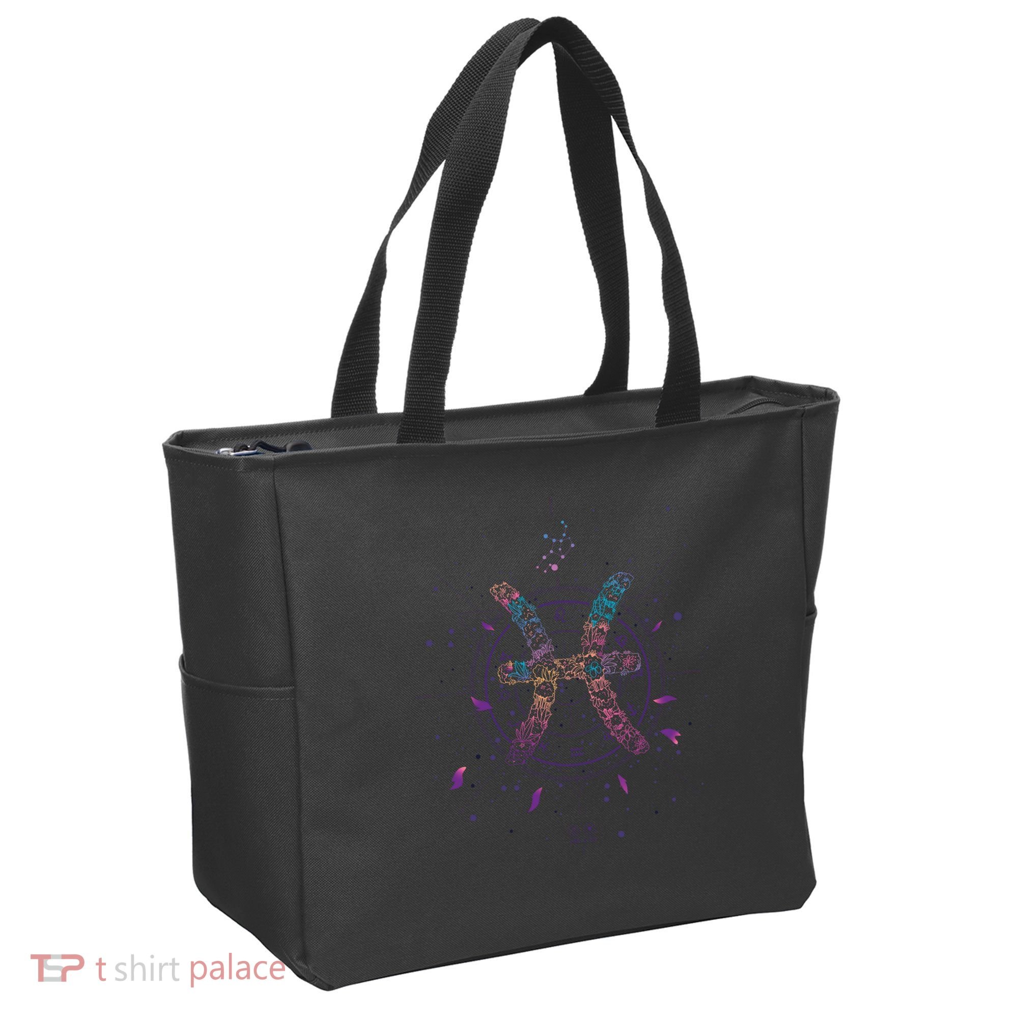 Pisces Floral Zodiac Tote Bag
