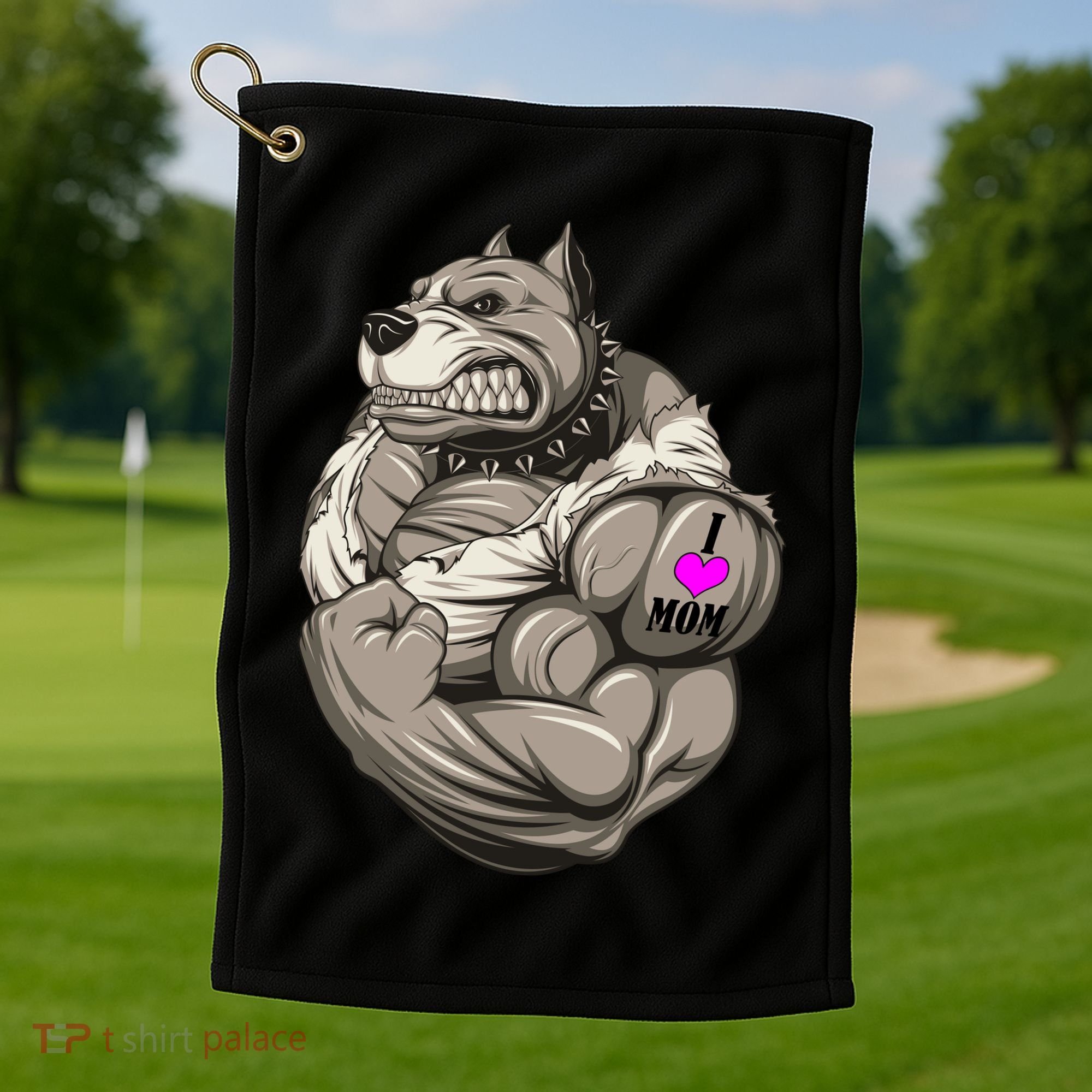 Pit Bull Loves Mom Golf Towel