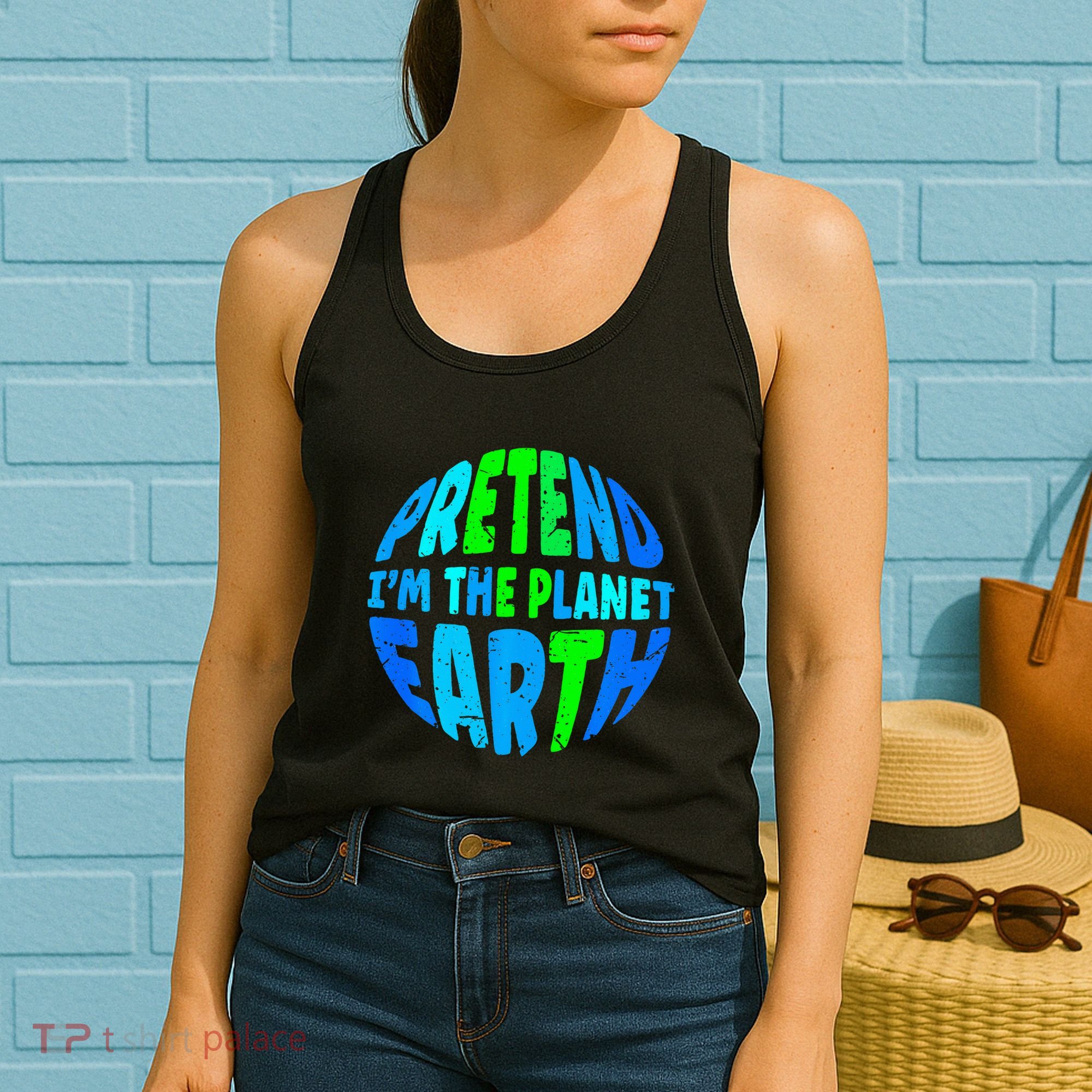 Pretend I'm The Earth Funny Lazy Matching Halloween Costume Women's Tank Top