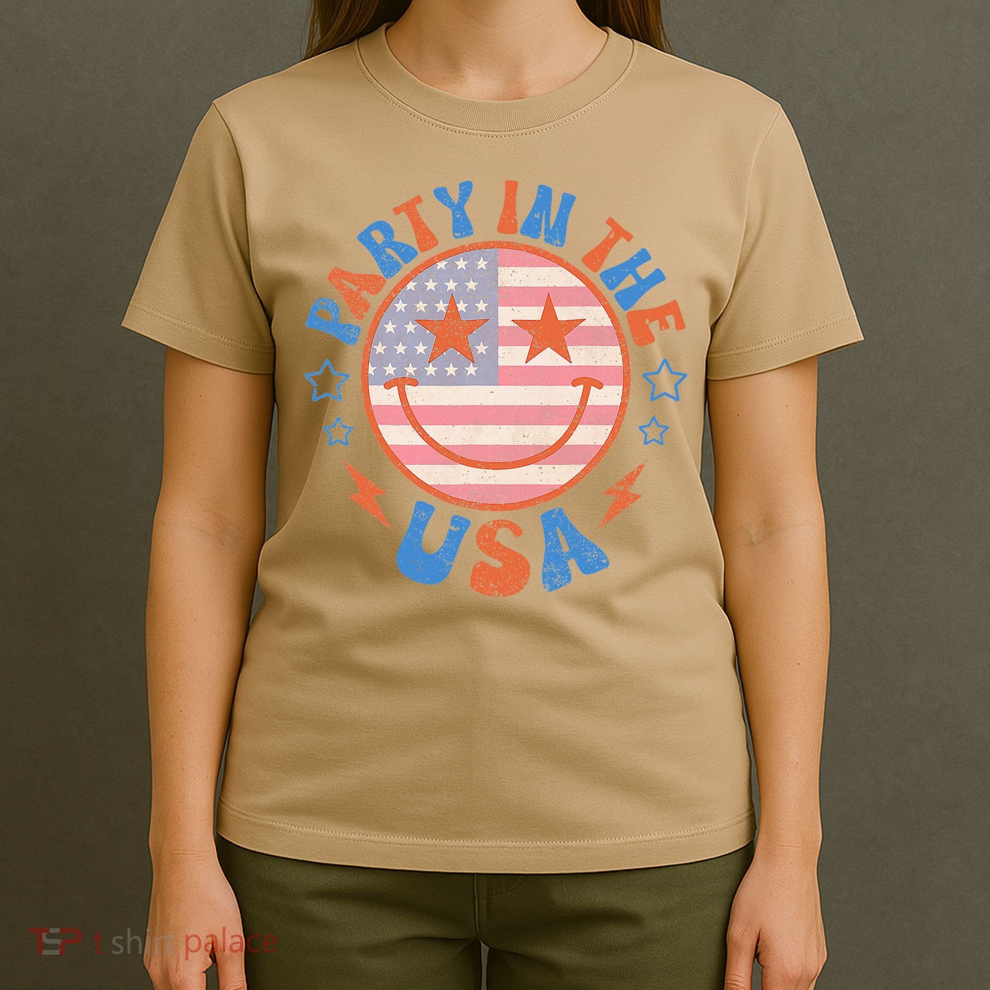 Party In The Usa Happy Face Smile American Flag 4th Of July T-Shirt
