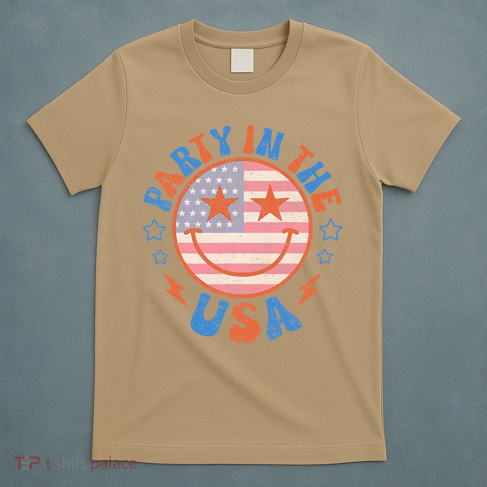 Party In The Usa Happy Face Smile American Flag 4th Of July T-Shirt