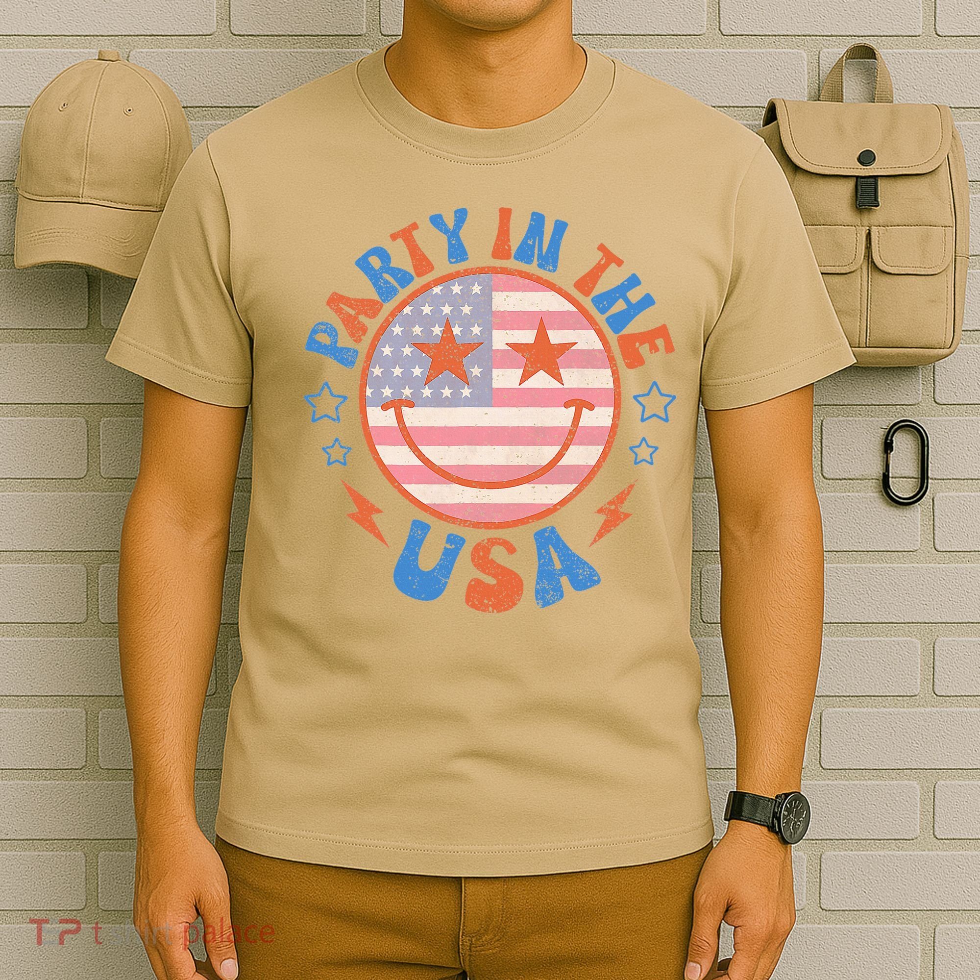 Party In The Usa Happy Face Smile American Flag 4th Of July T-Shirt