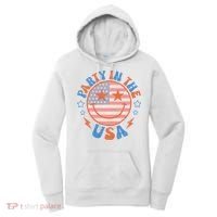 Party In The Usa Happy Face Smile American Flag 4th Of July Women's Hoodie thumb 0