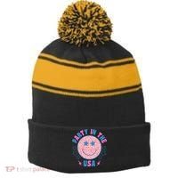 Party In The Usa Retro Star Smile Stripe Pom Pom Beanie thumb 0