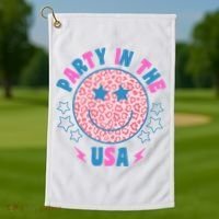 Party In The Usa Retro Star Smile Golf Towel thumb 1
