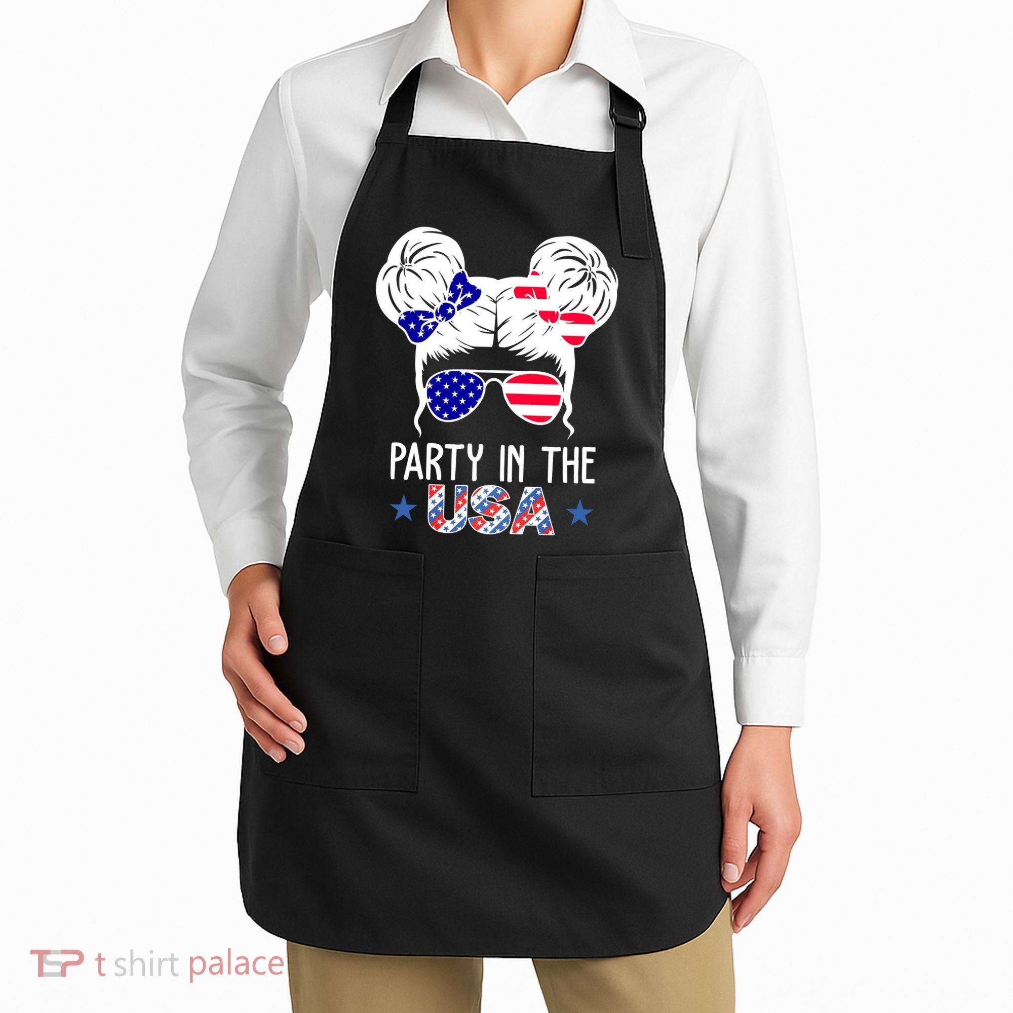 Party In The Usa Hair Bun 4th Of July Apron