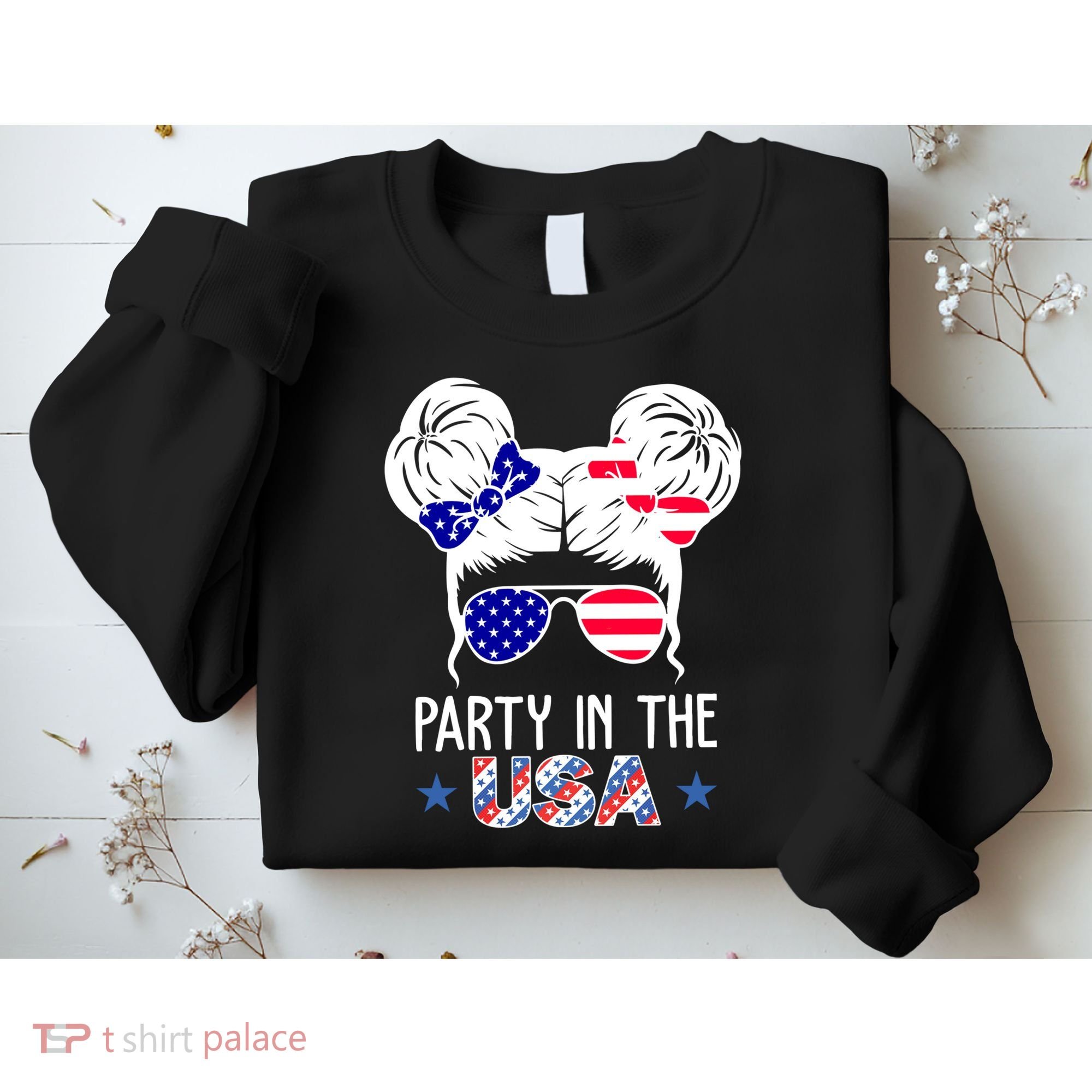 Party In The Usa Hair Bun 4th Of July Sweatshirt