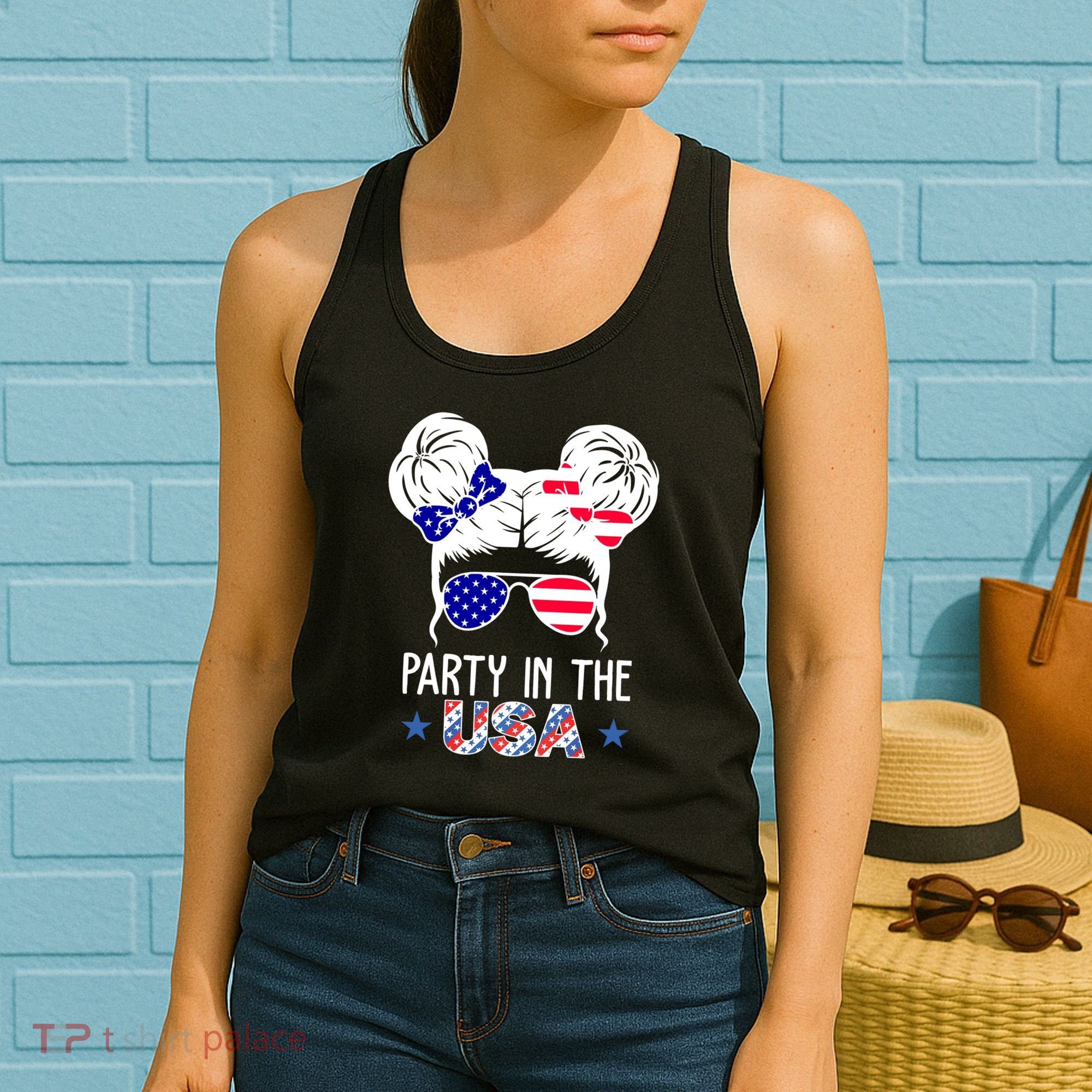 Party In The Usa Hair Bun 4th Of July Women's Tank Top