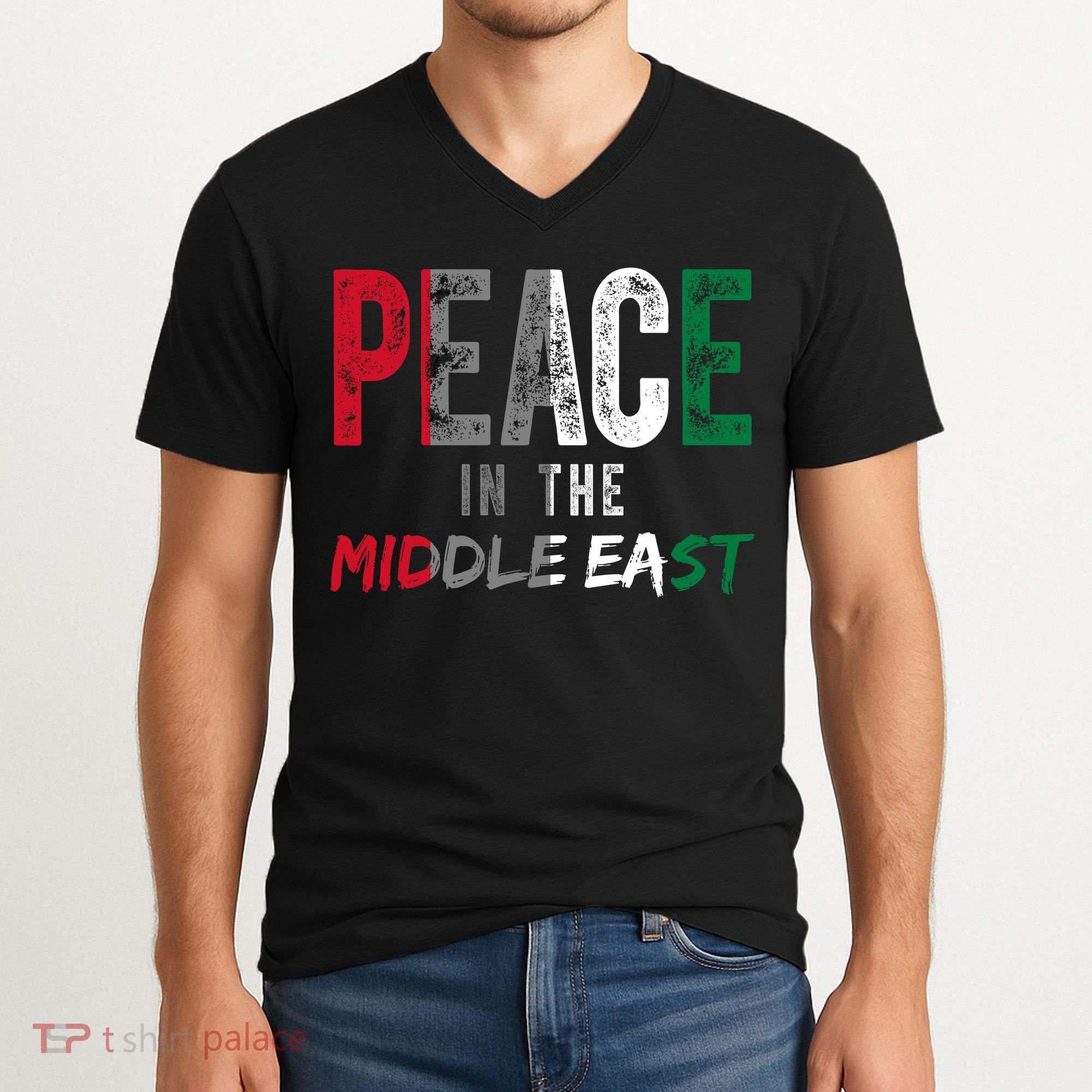 Peace In The Middle East Palestine Flag V-Neck T-Shirt