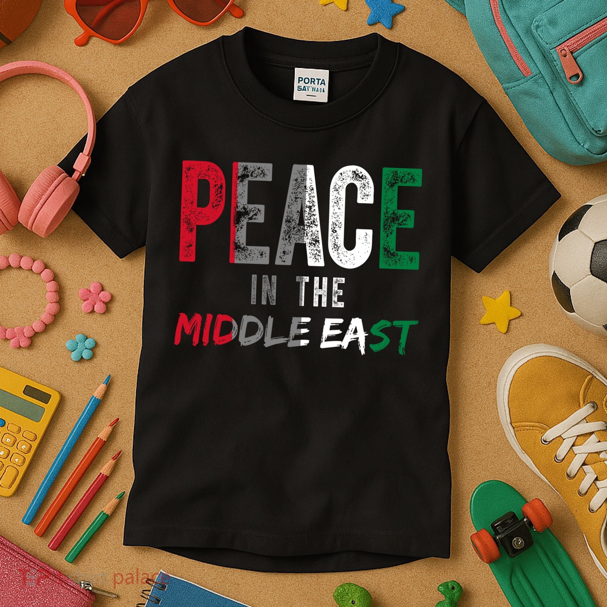 Peace In The Middle East Palestine Flag Kids T-Shirt