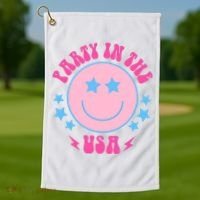 Party In The USA Retro Star Smile Golf Towel thumb 1