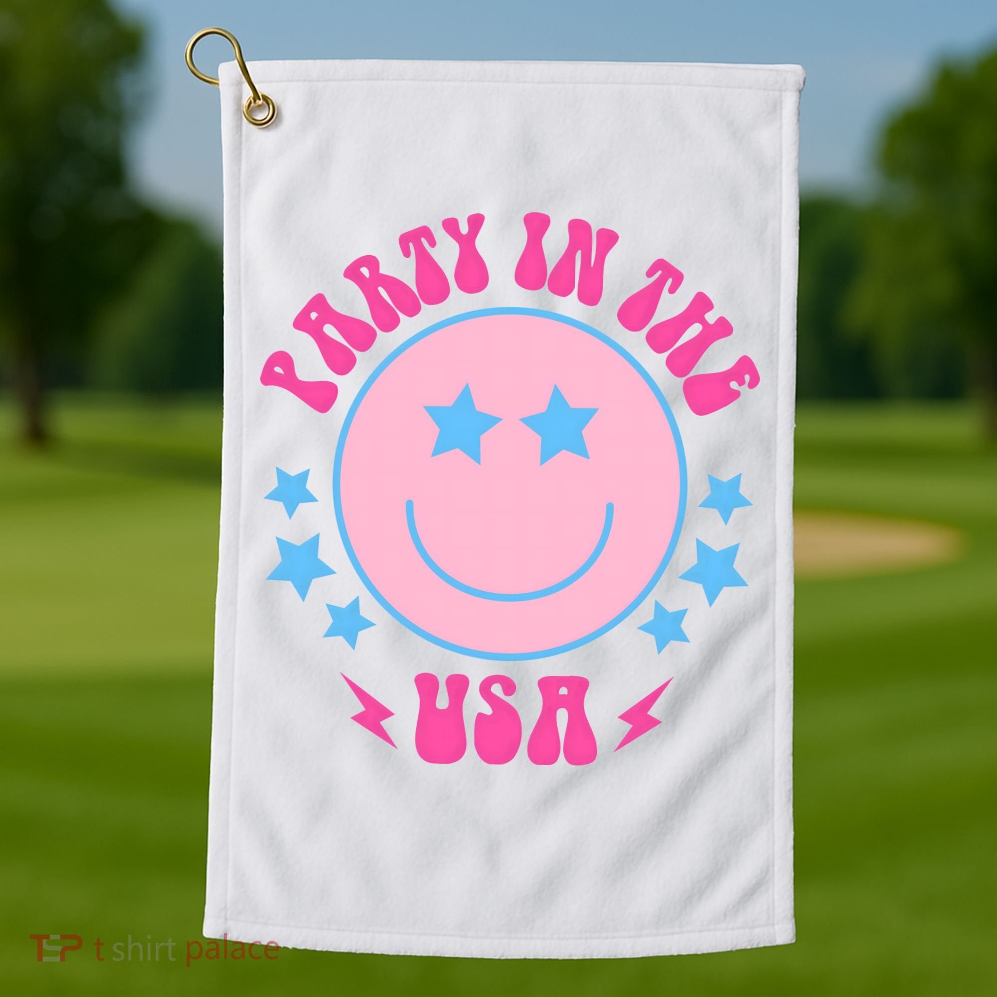 Party In The USA Retro Star Smile Golf Towel