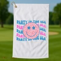 Party In The Usa Retro Smile Groovy Golf Towel thumb 1