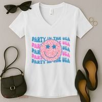 Party In The Usa Retro Smile Groovy Women's V-Neck T-Shirt thumb 2