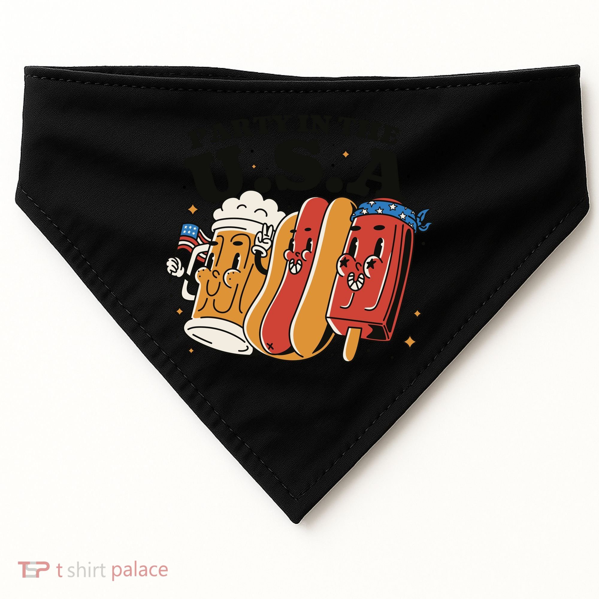 Party In The USA Hot Dog And Beer Funny USA-Made Doggie Bandana