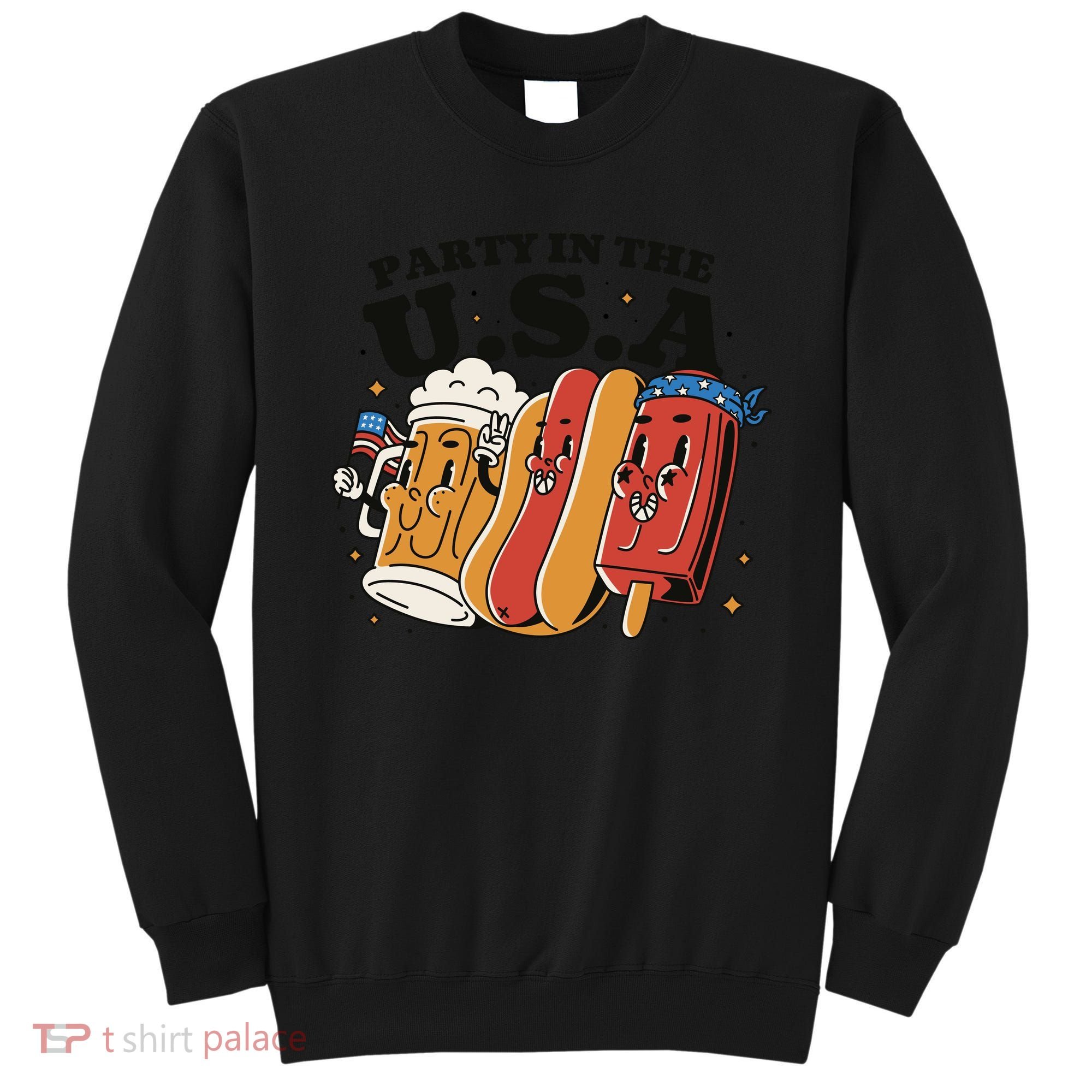 Party In The USA Hot Dog And Beer Funny Sweatshirt