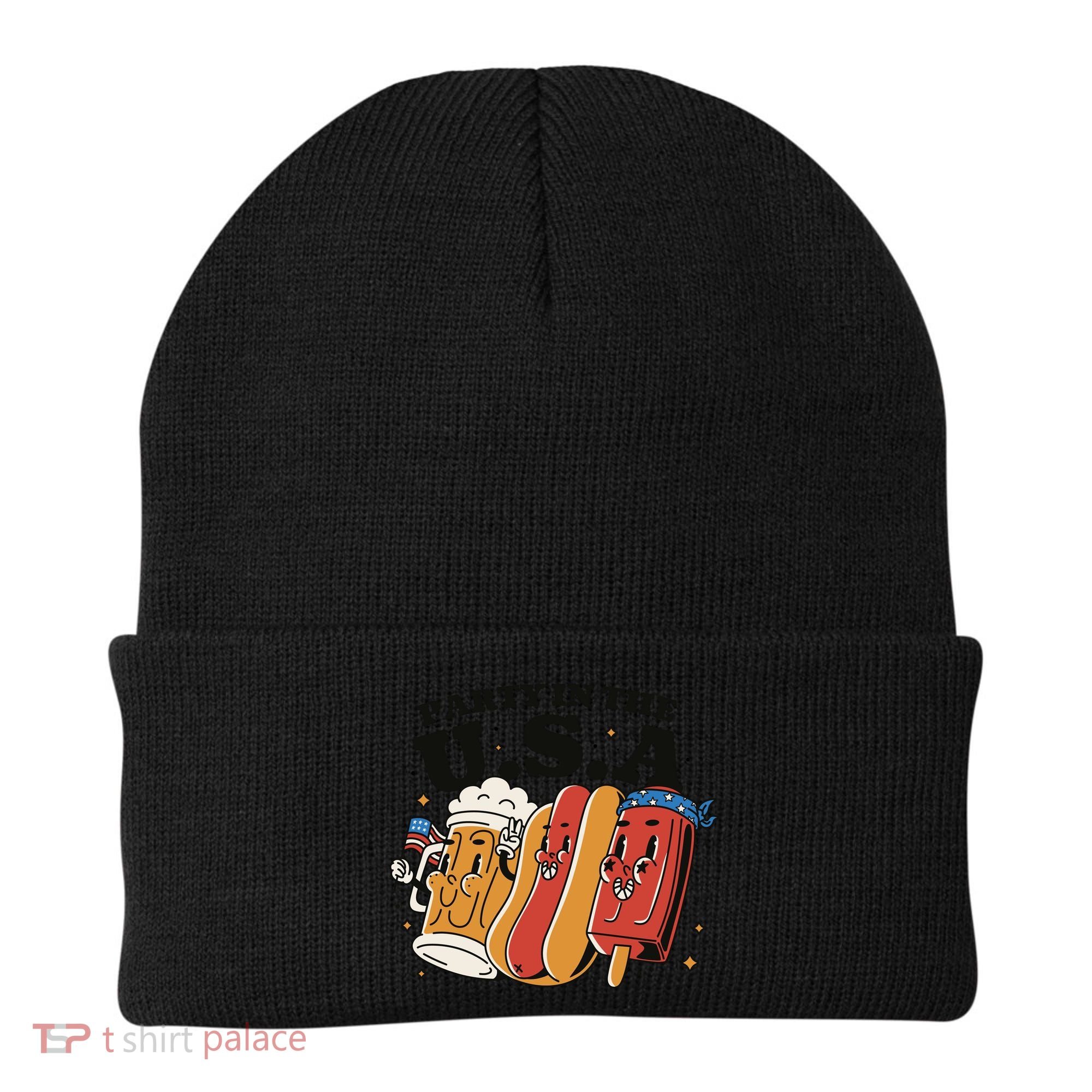 Party In The USA Hot Dog And Beer Funny Beanie