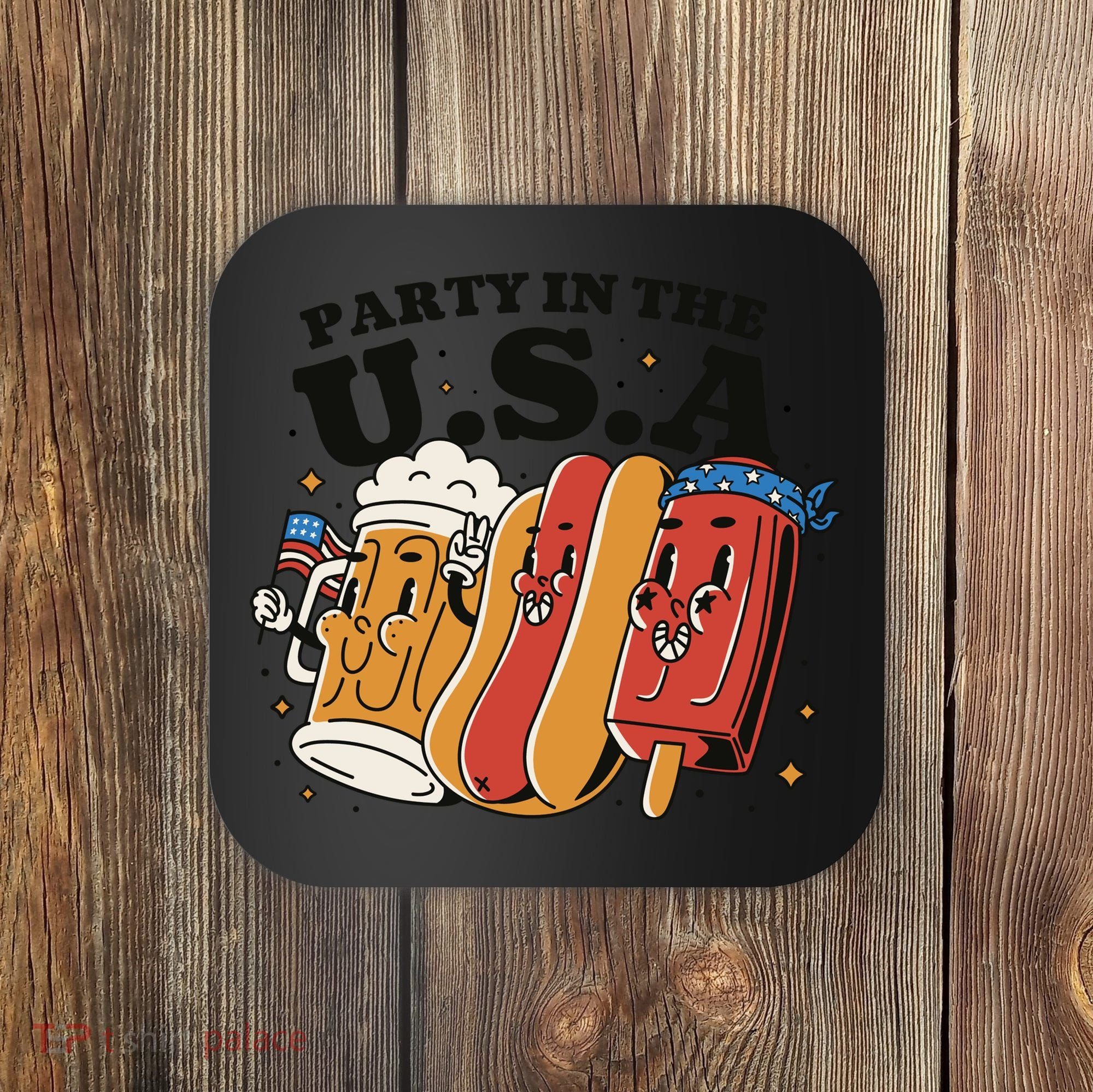 Party In The USA Hot Dog And Beer Funny Coaster