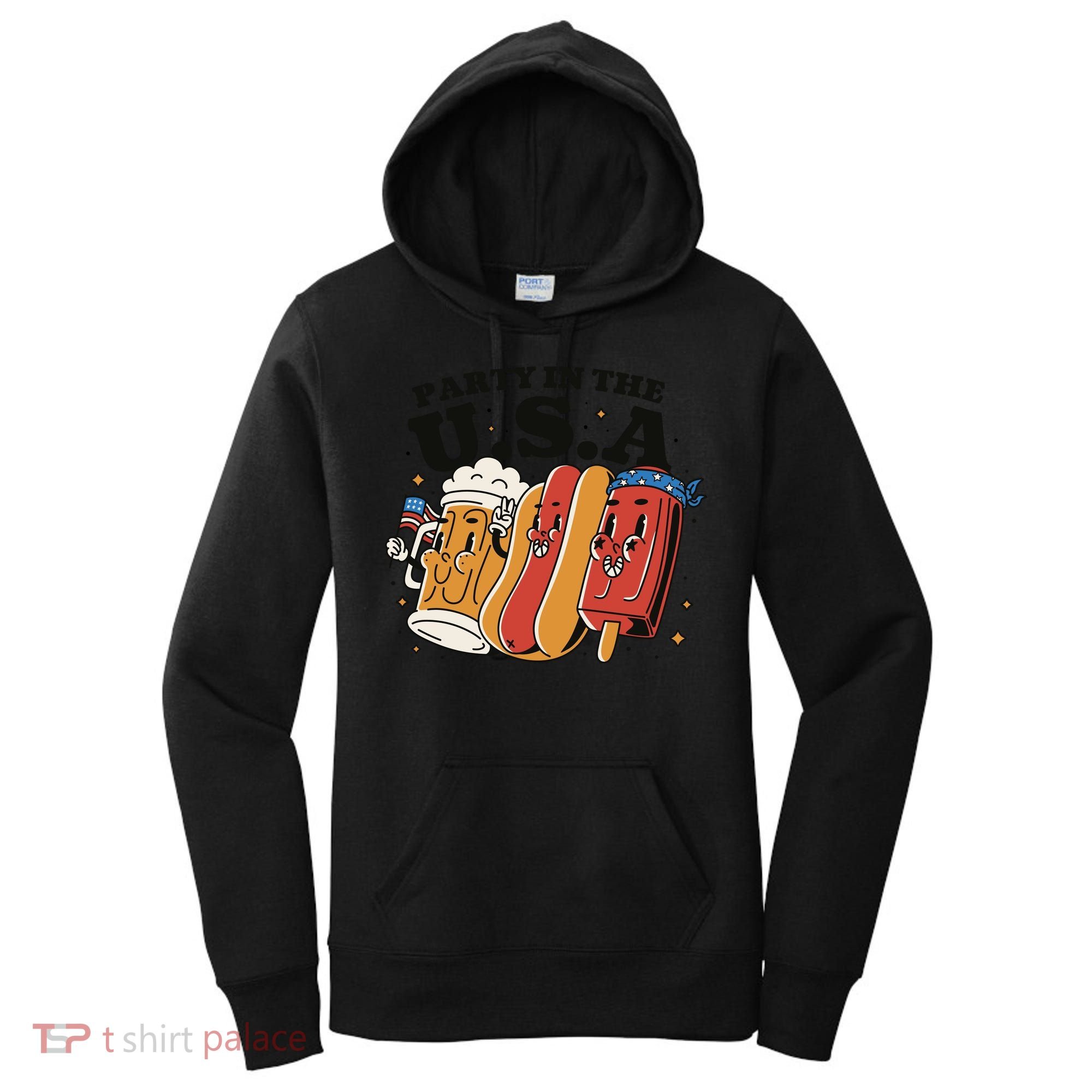 Party In The USA Hot Dog And Beer Funny Women's Hoodie