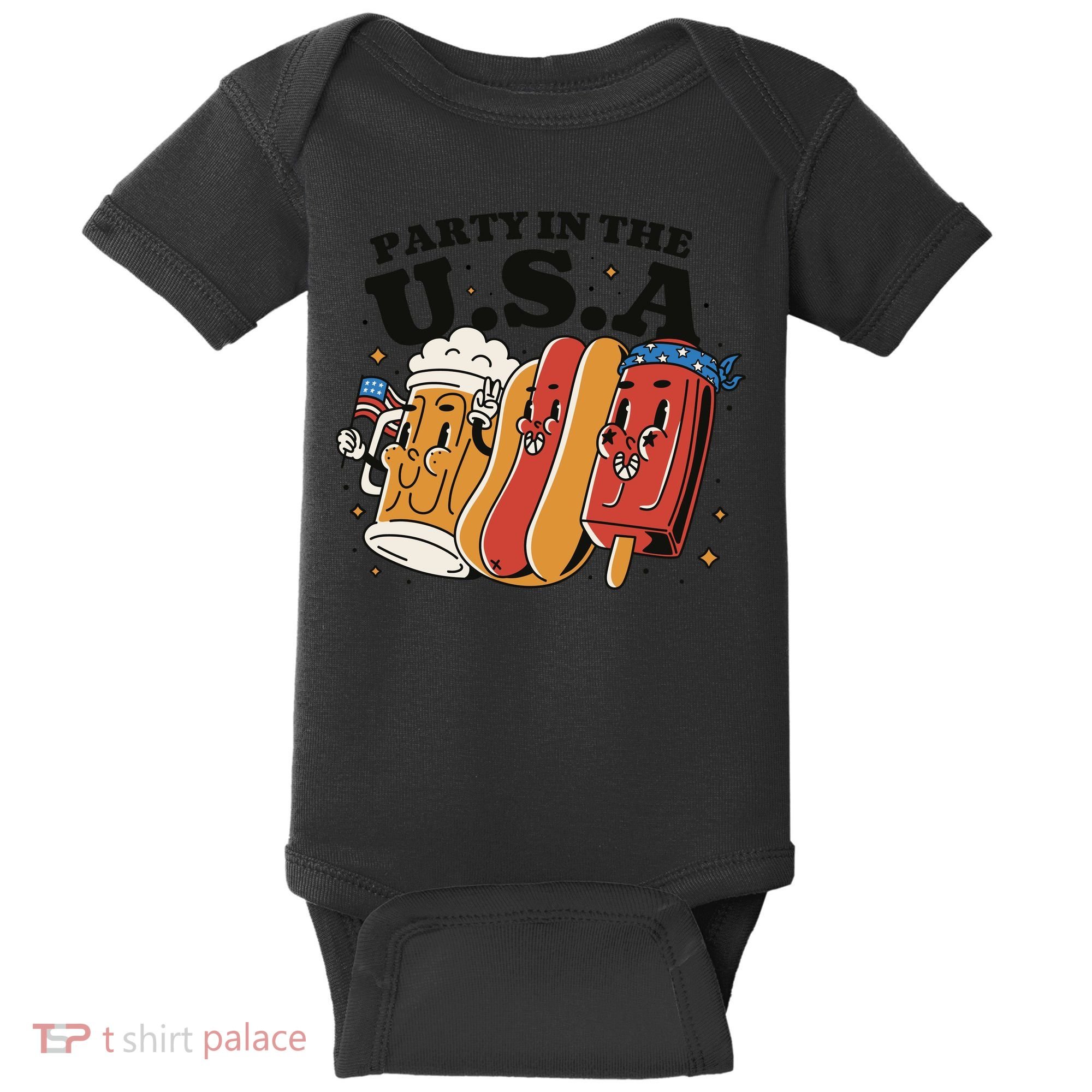 Party In The USA Hot Dog And Beer Funny Baby Bodysuit