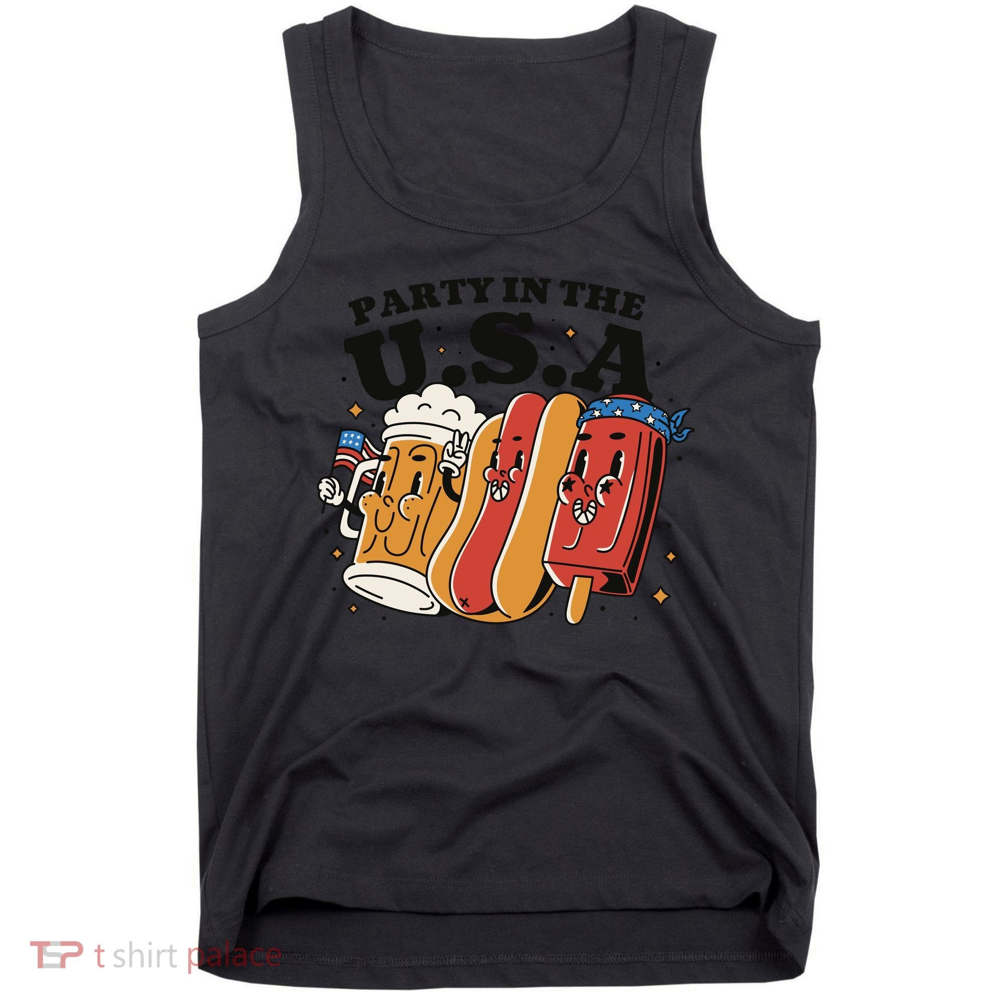 Party In The USA Hot Dog And Beer Funny Tank Top
