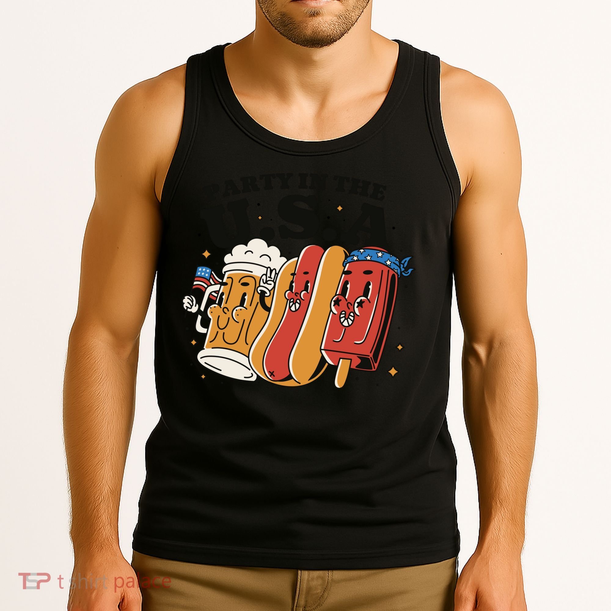 Party In The USA Hot Dog And Beer Funny Tank Top