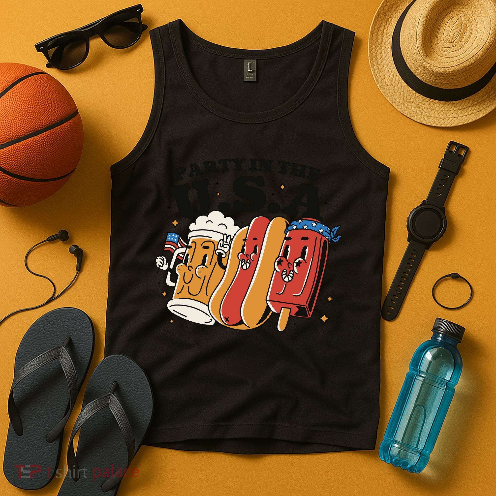 Party In The USA Hot Dog And Beer Funny Tank Top
