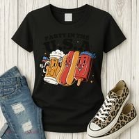 Party In The USA Hot Dog And Beer Funny Women's T-Shirt thumb 3