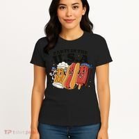 Party In The USA Hot Dog And Beer Funny Women's T-Shirt thumb 4