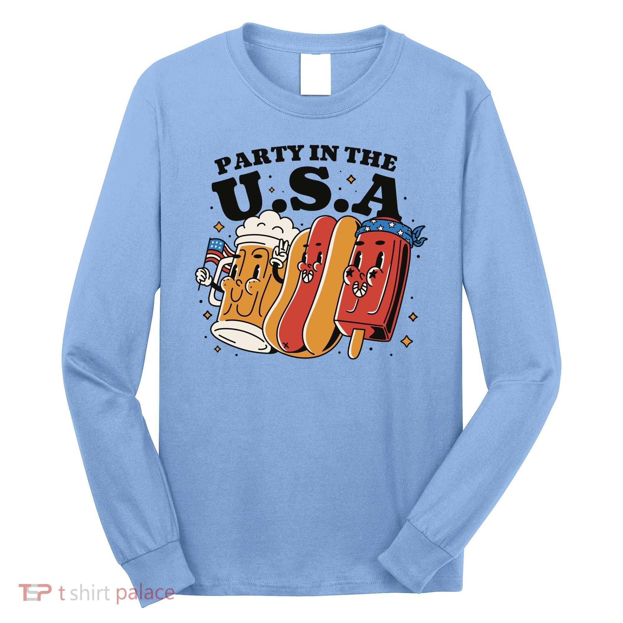 Party In The USA Hot Dog And Beer Funny Long Sleeve Shirt
