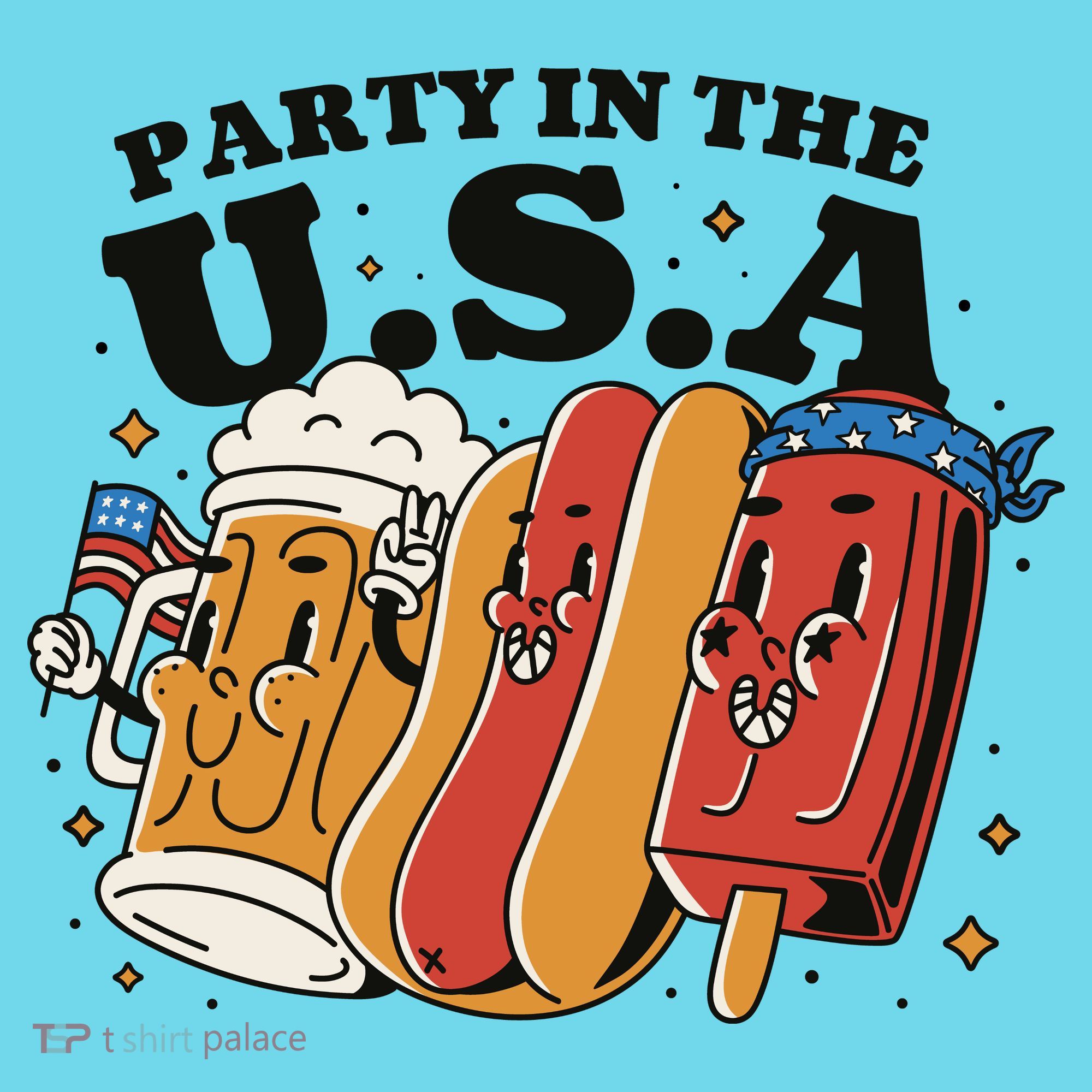 Party In The USA Hot Dog And Beer Funny Long Sleeve Shirt