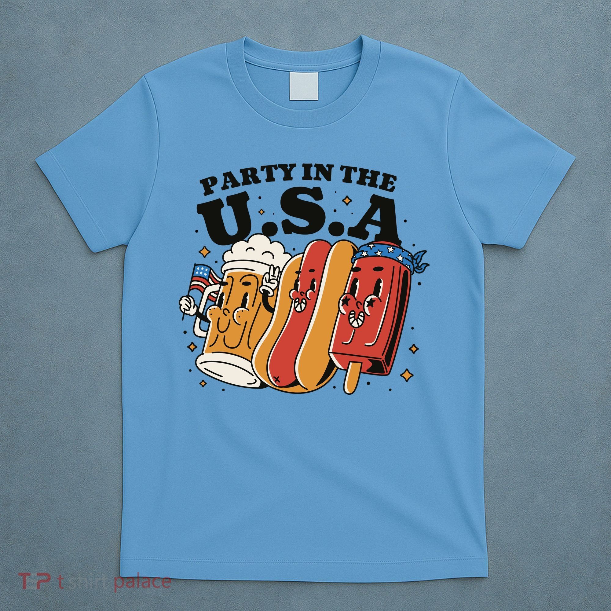 Party In The USA Hot Dog And Beer Funny T-Shirt