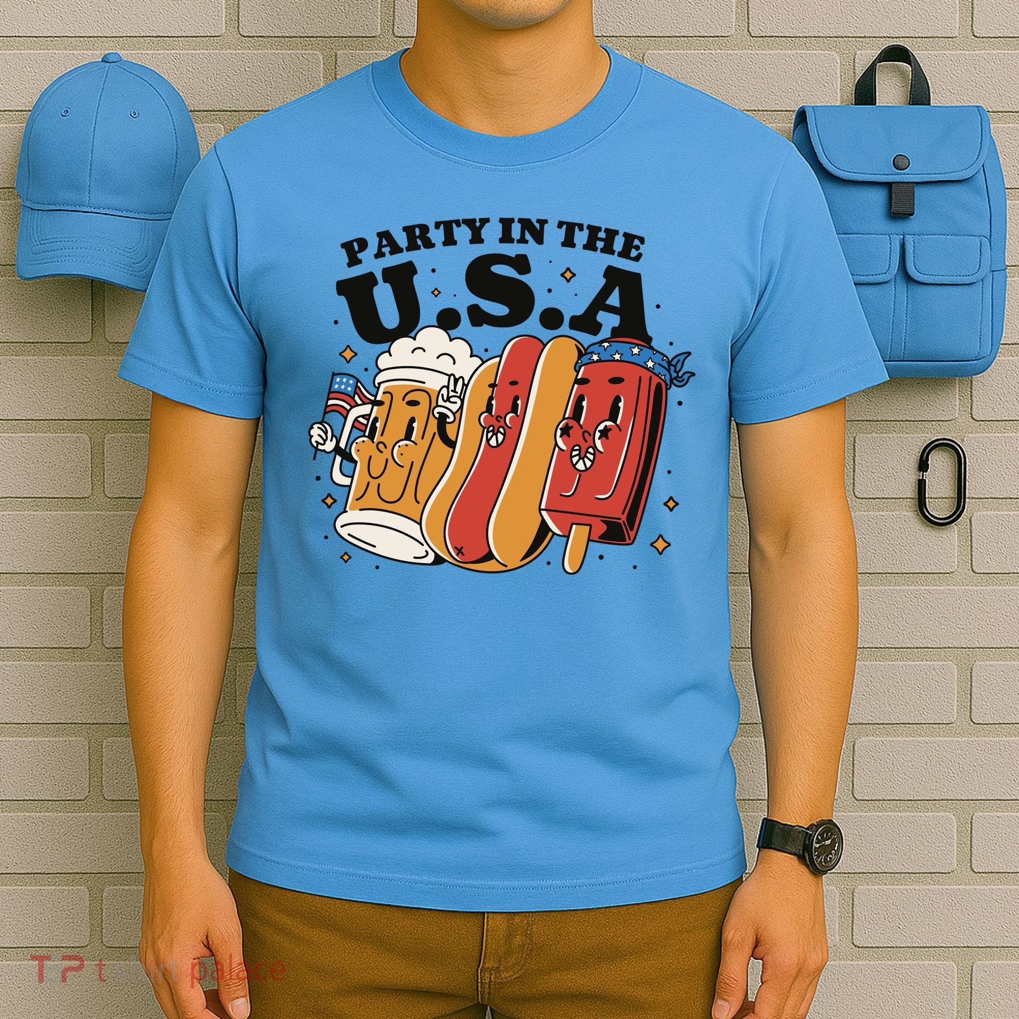 Party In The USA Hot Dog And Beer Funny T-Shirt