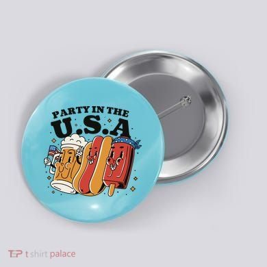 Party In The USA Hot Dog And Beer Funny Button